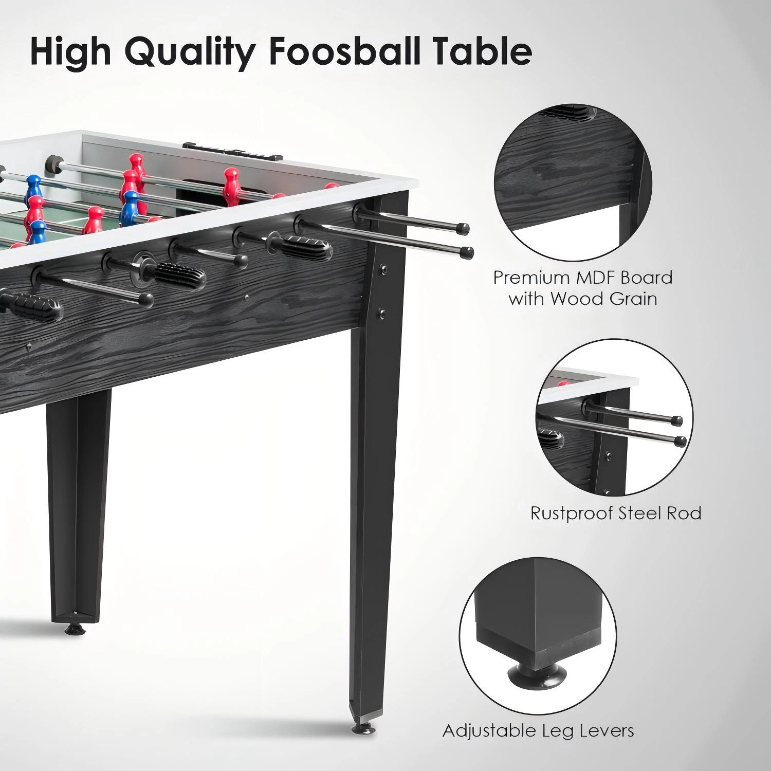 SUGIFT 48-in Competition Sized Home Recreation Wooden Foosball Table with Leg Levelers Foosball Table and Adults Black