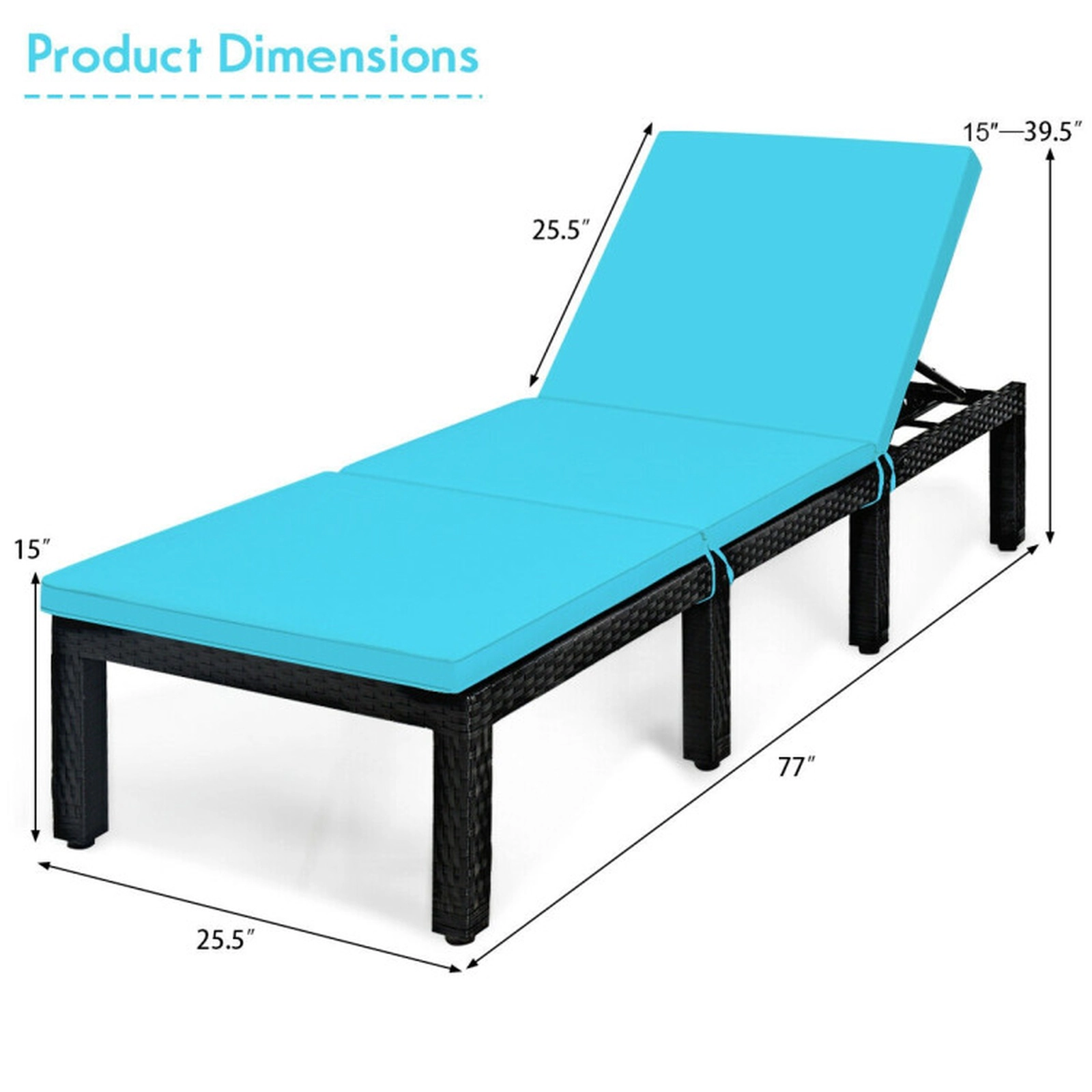 SUGIFT 6-Position 2-in Cushion PE Rattan Steel Frame Chaise Lounge Chair 77-in x 25.5-in 355-lb Capacity Turquoise