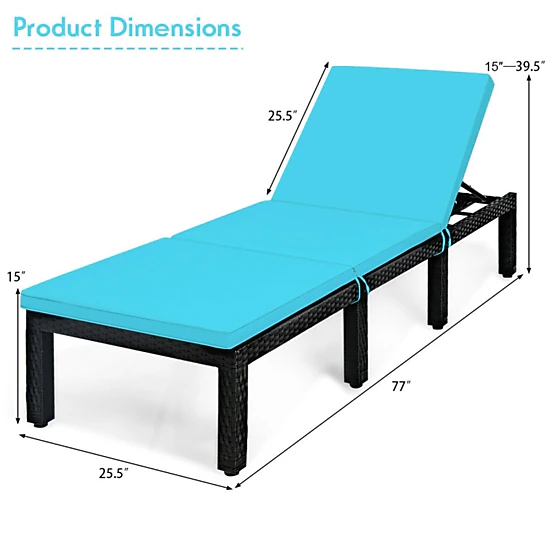 SUGIFT 6-Position 2-in Cushion PE Rattan Steel Frame Chaise Lounge Chair 77-in x 25.5-in 355-lb Capacity Turquoise