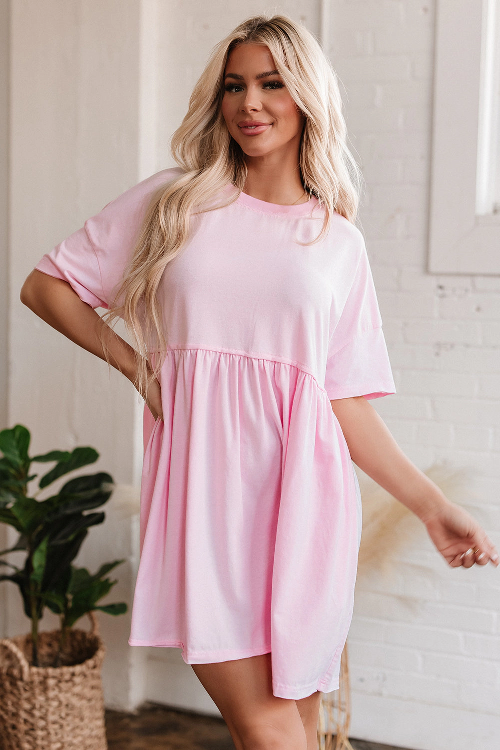 Threaded Pear Women's Estella Pocketed Raw Edge Babydoll Dress