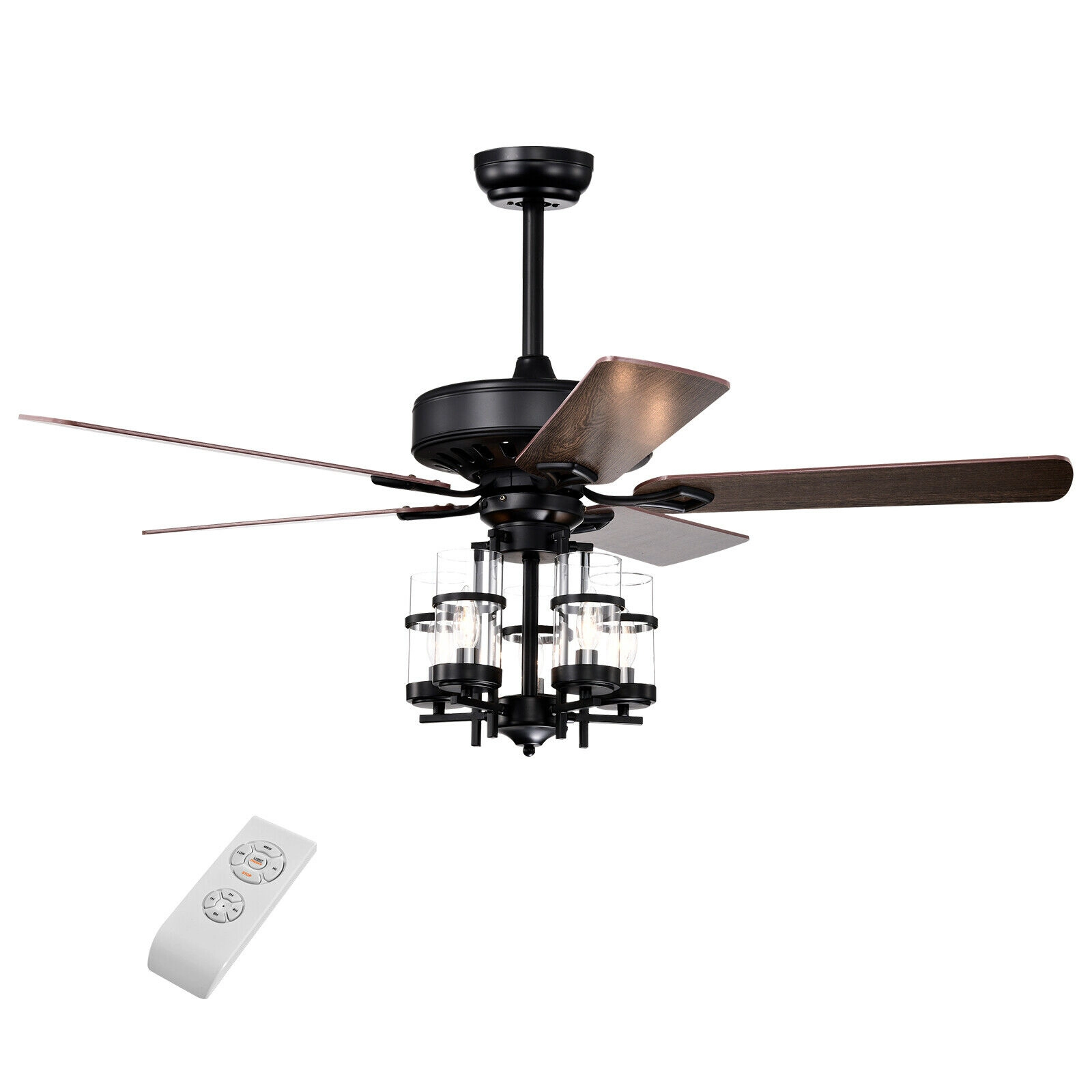 SUGIFT 50-in Reversible 5-Blade Ceiling Fan Light with Explosion-Proof Glass Lampshades 3-Speed Remote-Controlled Black