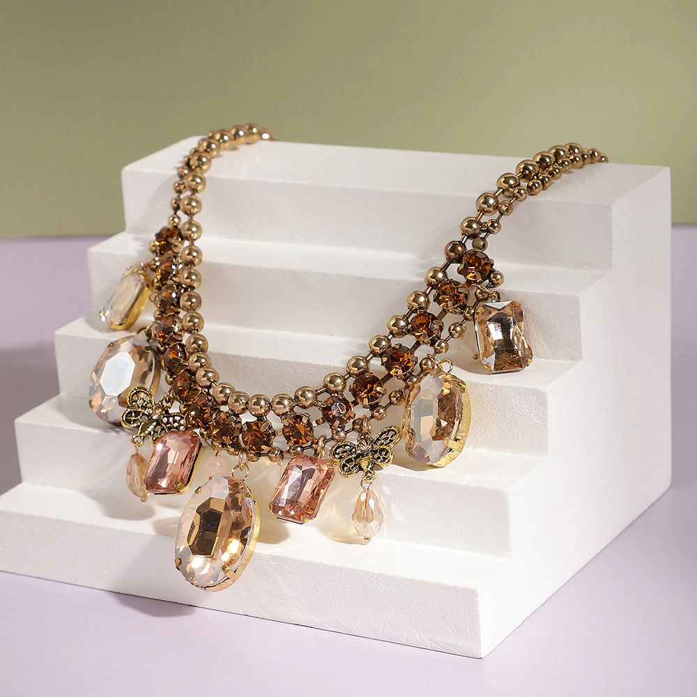 SOHI Women's Gold Plated Crystal Statement Necklace
