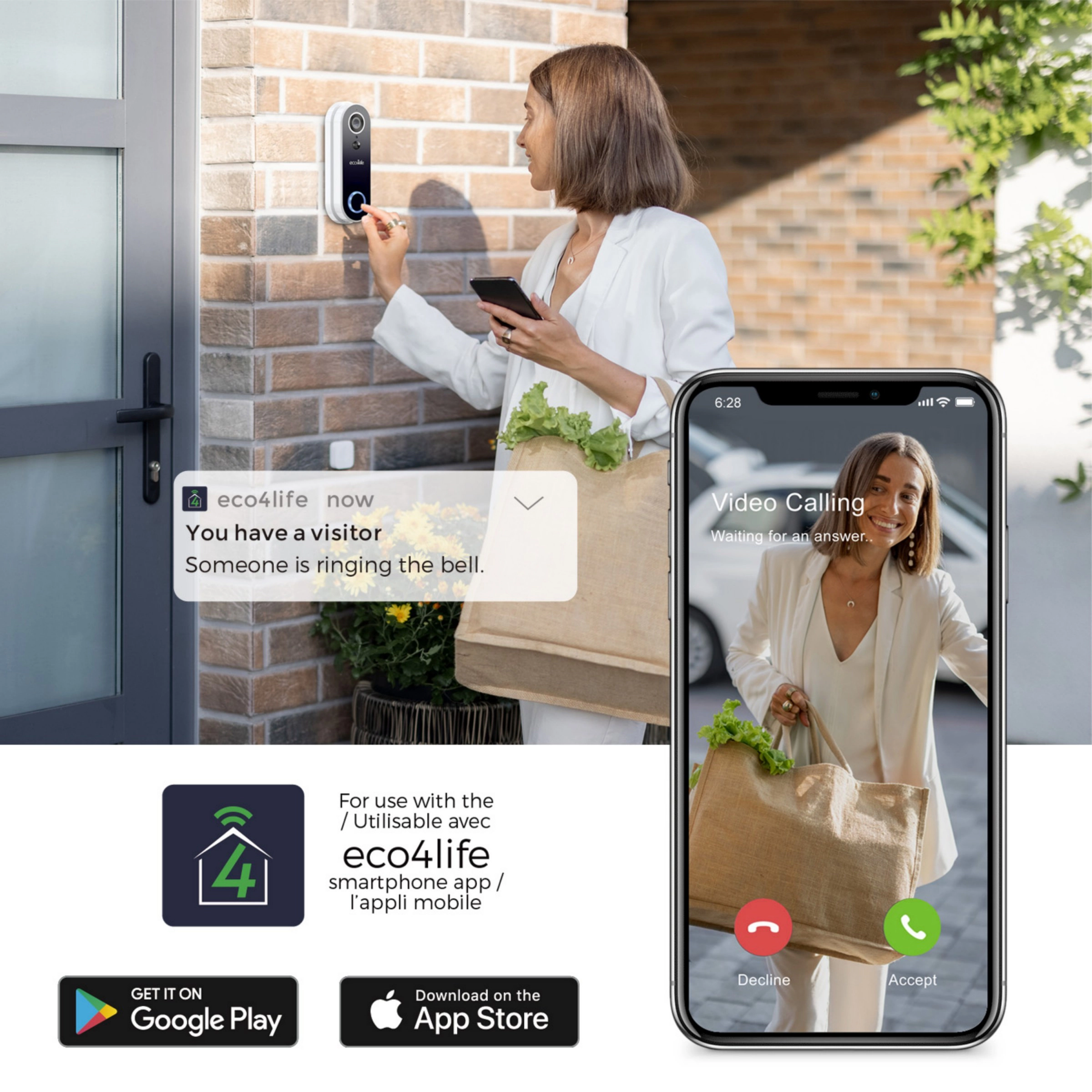 Eco4life Smart WiFi Video Doorbell Camera with Chime