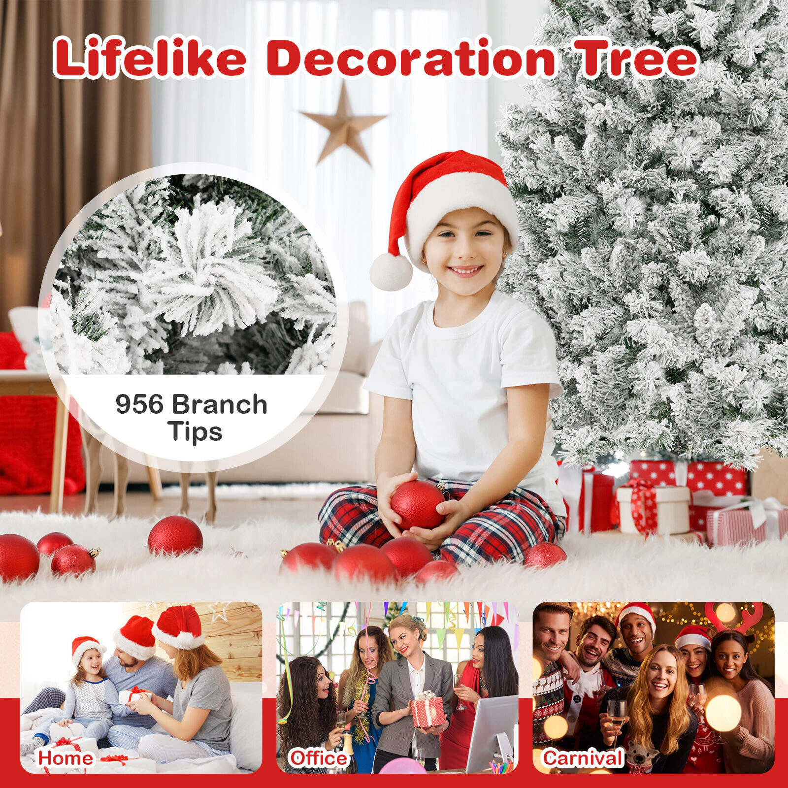 SlickBlue Pre-Lit Snow Flocked Christmas Tree with Warm White LEDs