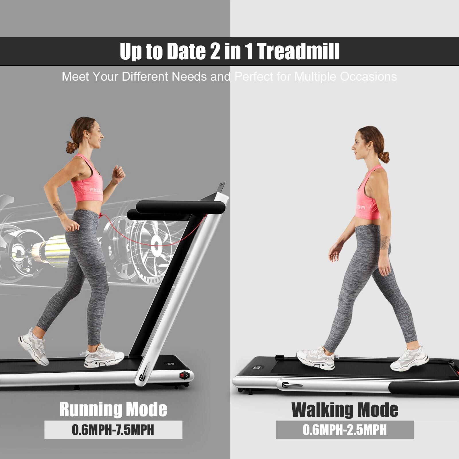 SUGIFT 2.25HP 2-in-1 Folding Treadmill with APP Speaker and Remote 265-lb Capacity Green