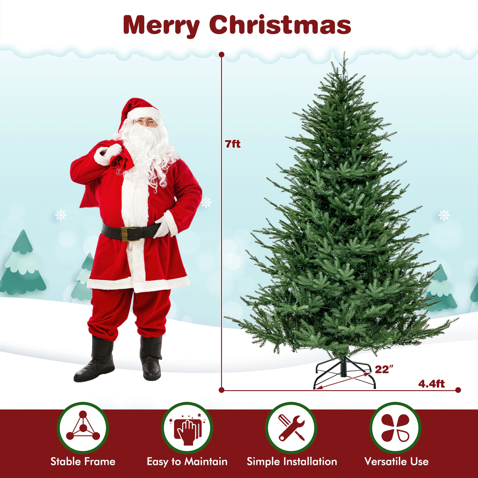LJG Pre-lit Christmas Tree with 280 Warm White LED Lights and 8 Lighting Modes