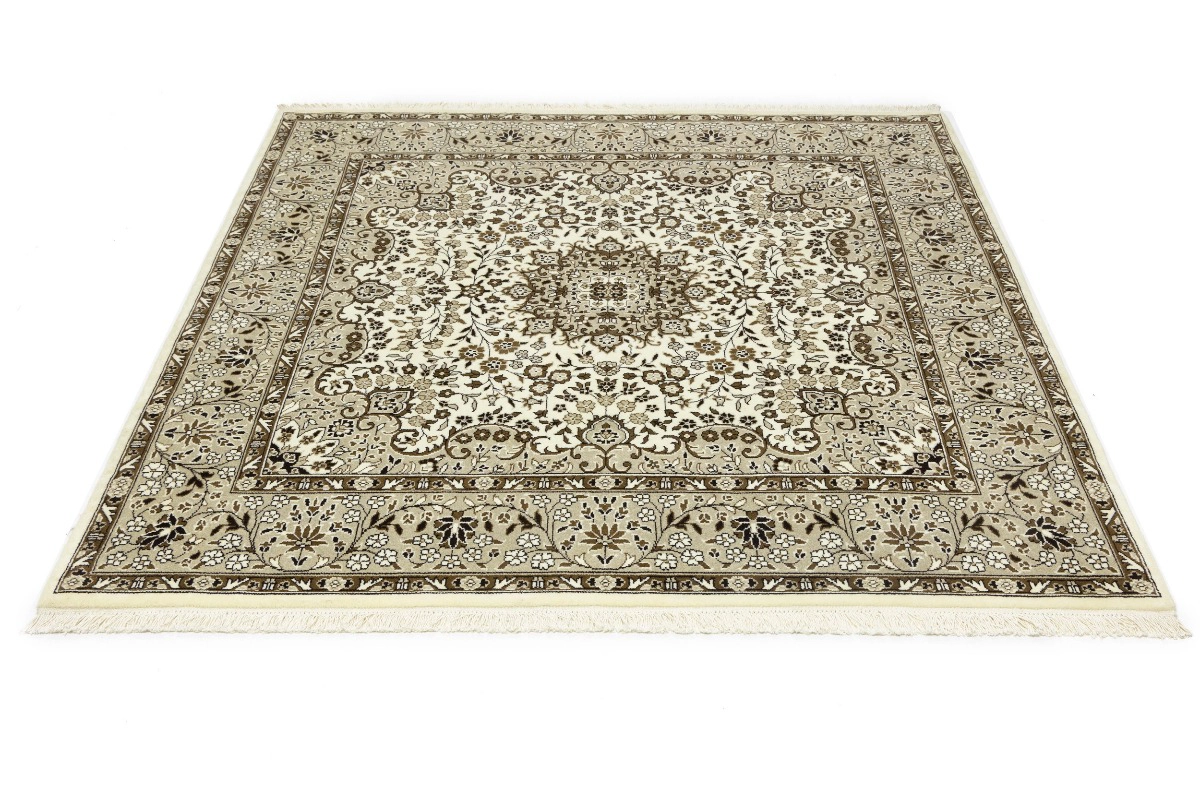 Magic Rugs 6'3 X 6'2 Hand Knotted Cream Floral Kirman Wool Square Rug
