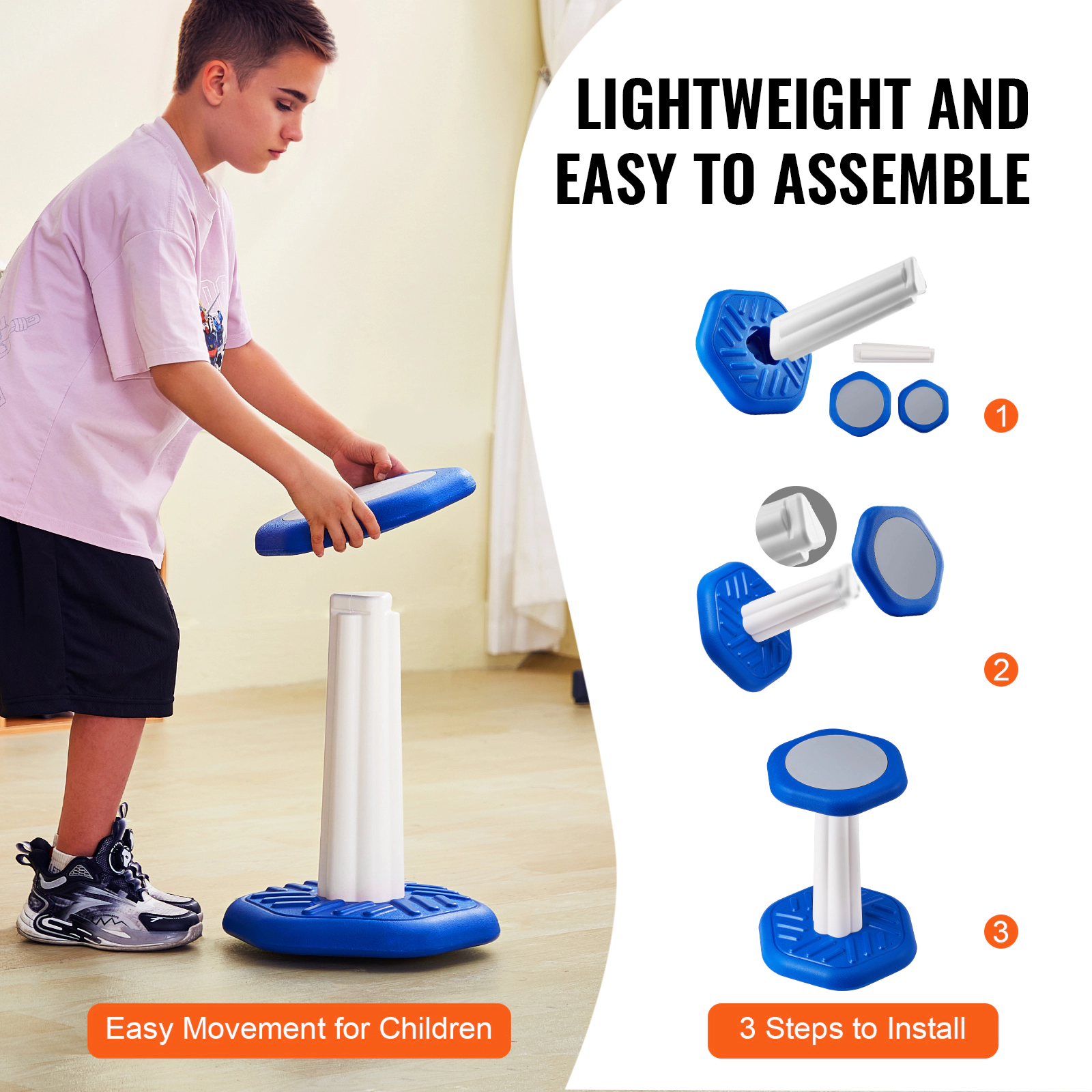 HONGGE Kids Wobble Chair for Ages 7-14, 360-Degree Swivel Stool with Cushioned Seat, HDPE, Holds up to 154 lbs