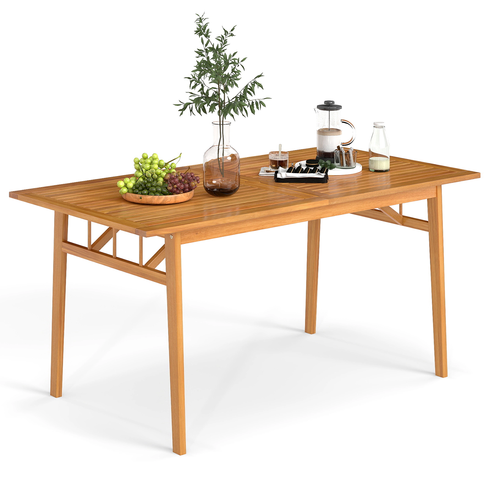 SUGIFT Outdoor Acacia Wood Dining Table with Umbrella Hole 63-in Long 165-lb Capacity Seats 4-6 Natural