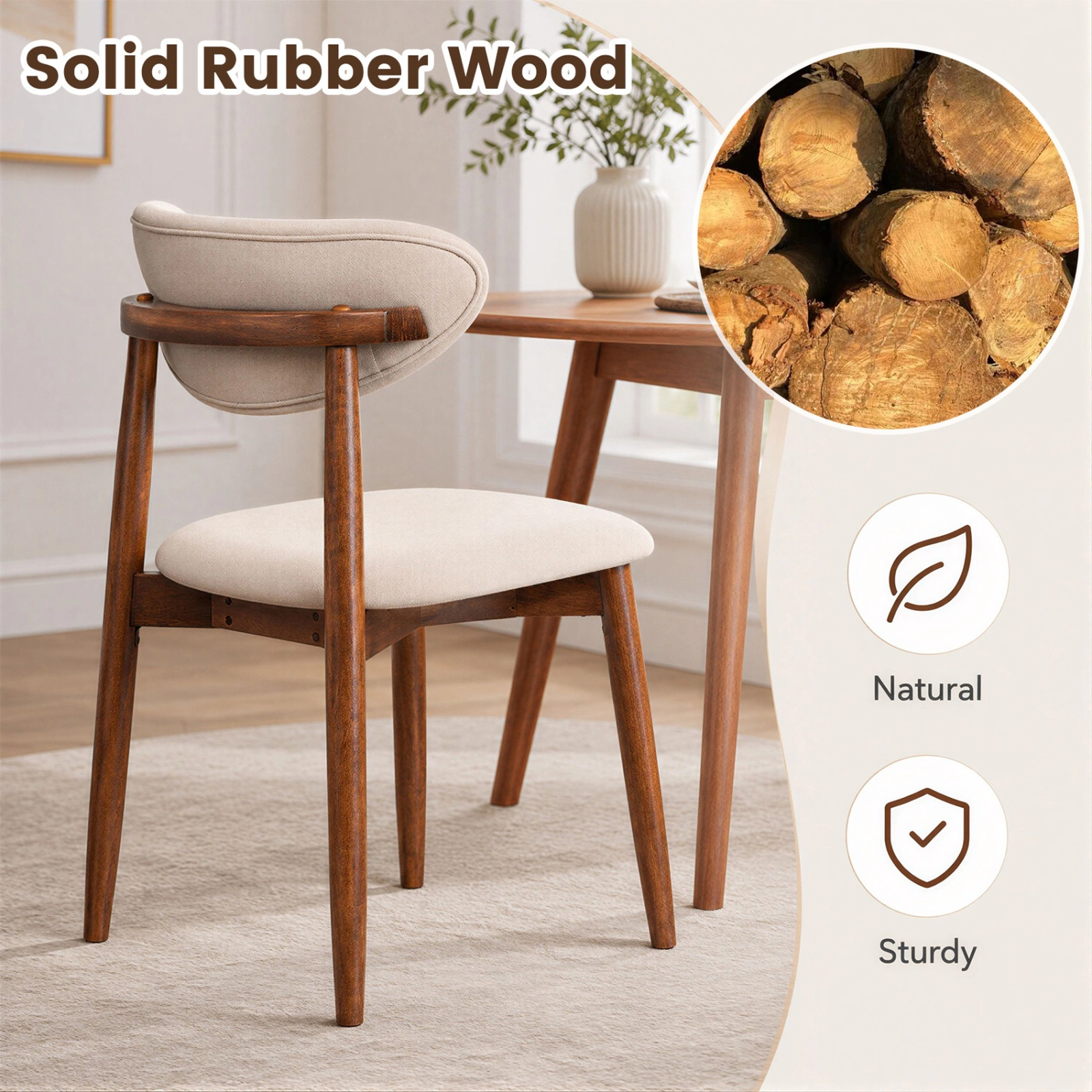 SUGIFT Set of 2 Beige Upholstered Dining Chairs with Curved Back and Wood Legs 21.5-in W 32-in H 330-lb Per Chair