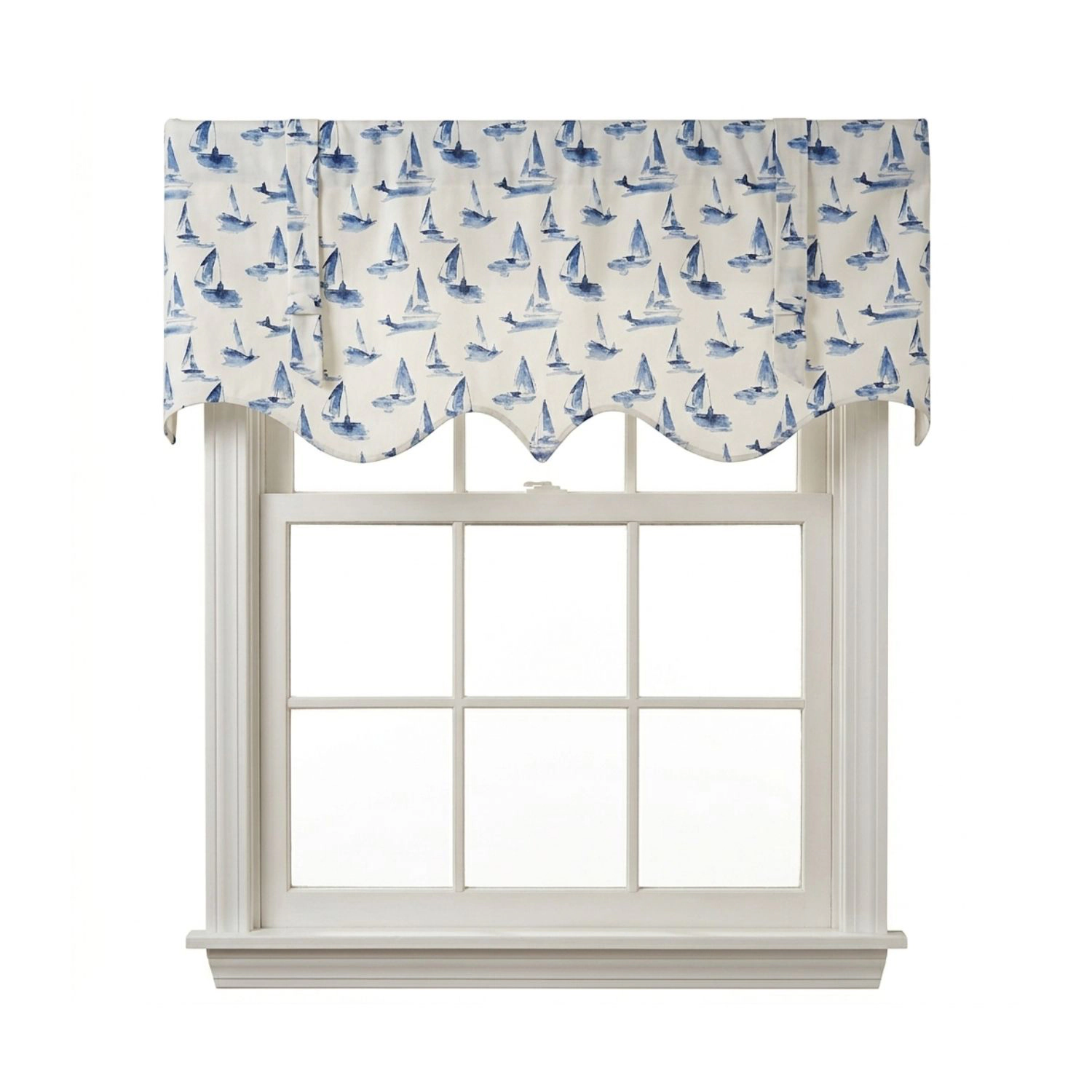 RLF Home 100% Cotton Sailboats Regal With Ivory Lining Rod Pocket Window Valance 50" x 17" Blue