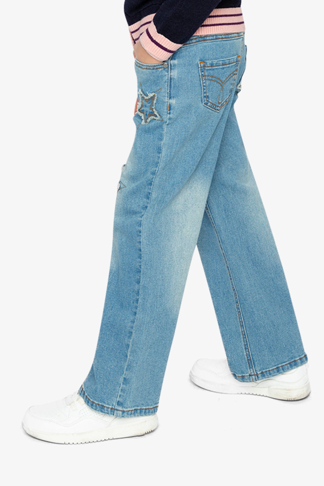 Deux par Girls Frayed Star Embroidered Stretch Denim Jeans