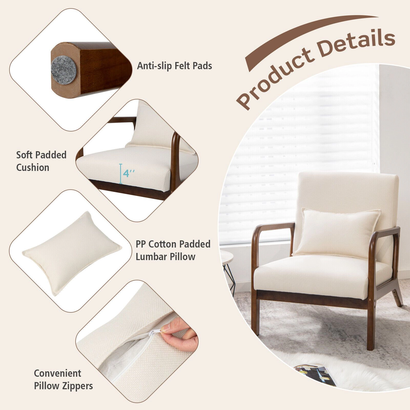SlickBlue Ergonomic Reclining Lounge Armchair With Lumbar Pillow