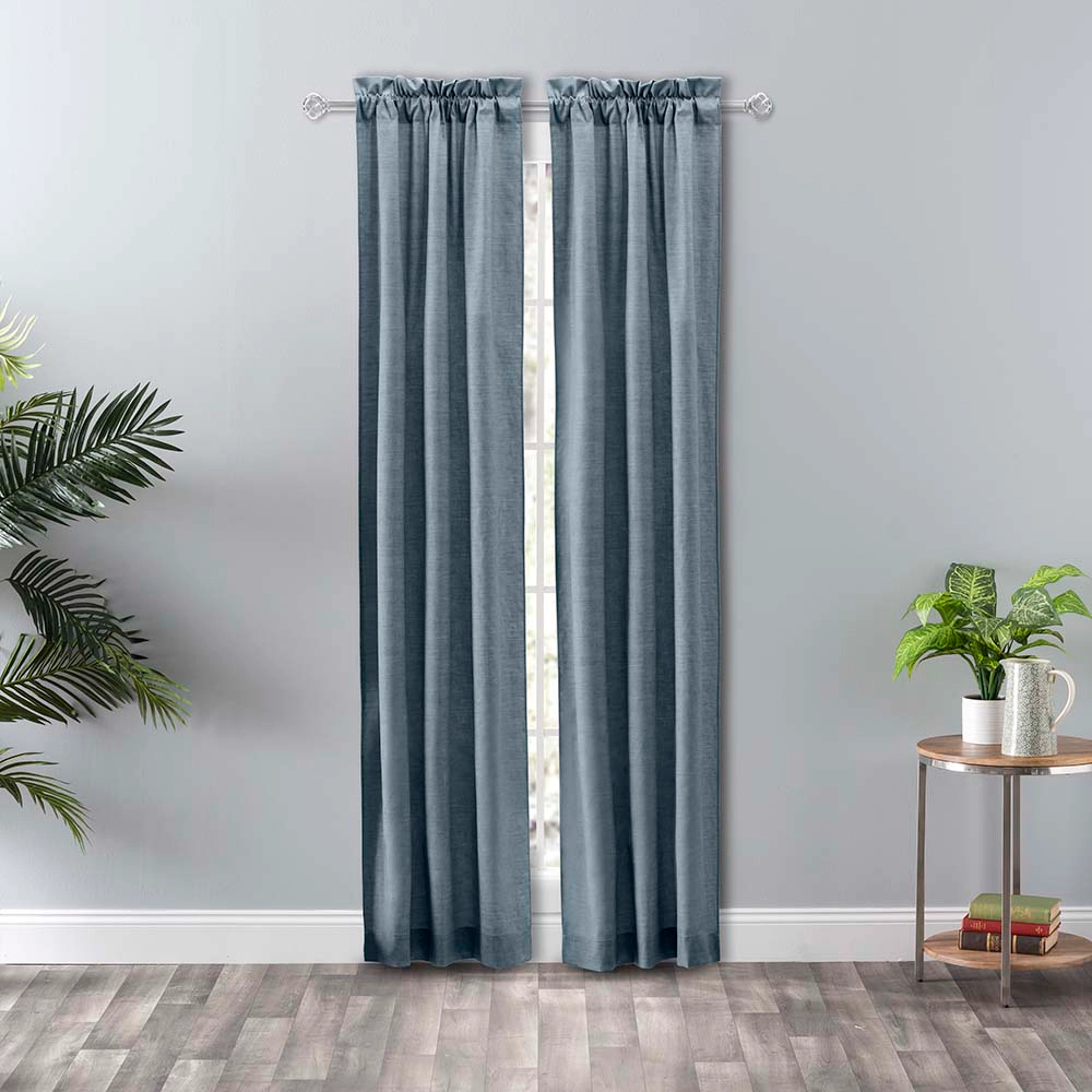 Ellis Curtain Lisa Solid Poly Cotton Duck Fabric Tailored Panel Pair with Ties 56" x 63" Dusty Blue