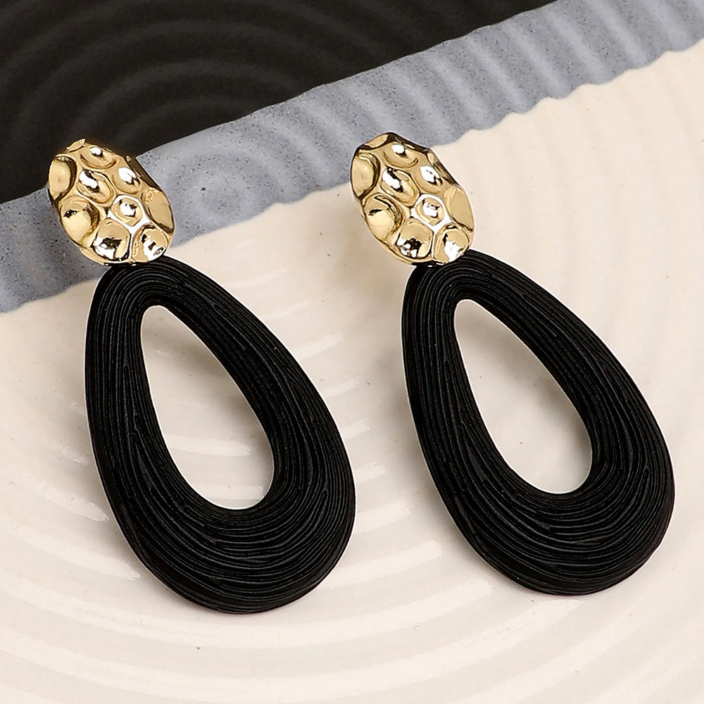 SOHI Women's Black Teardrop Dented Drop Earrings