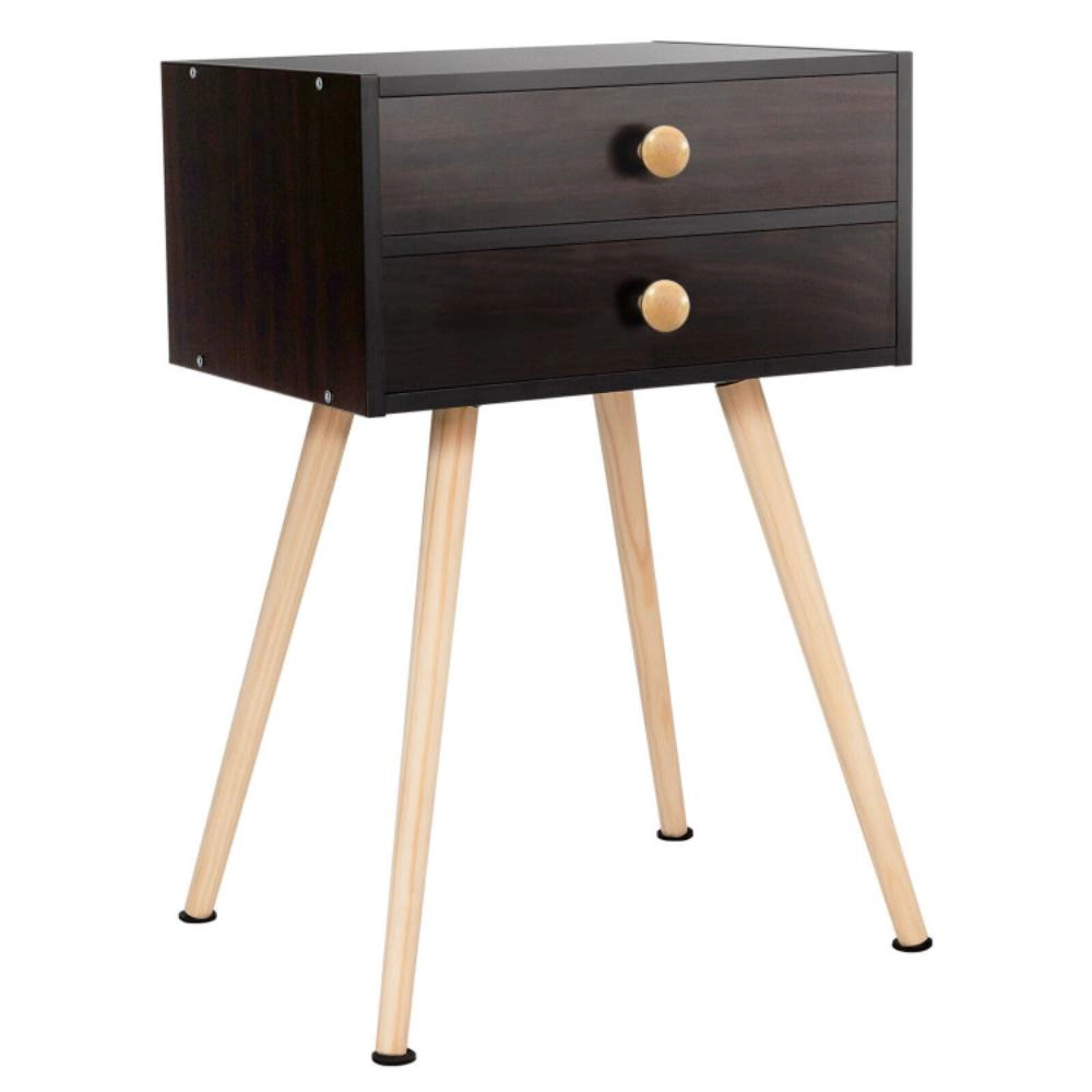 Hivvago Mid Century Modern 2 Drawers Nightstand in Natural