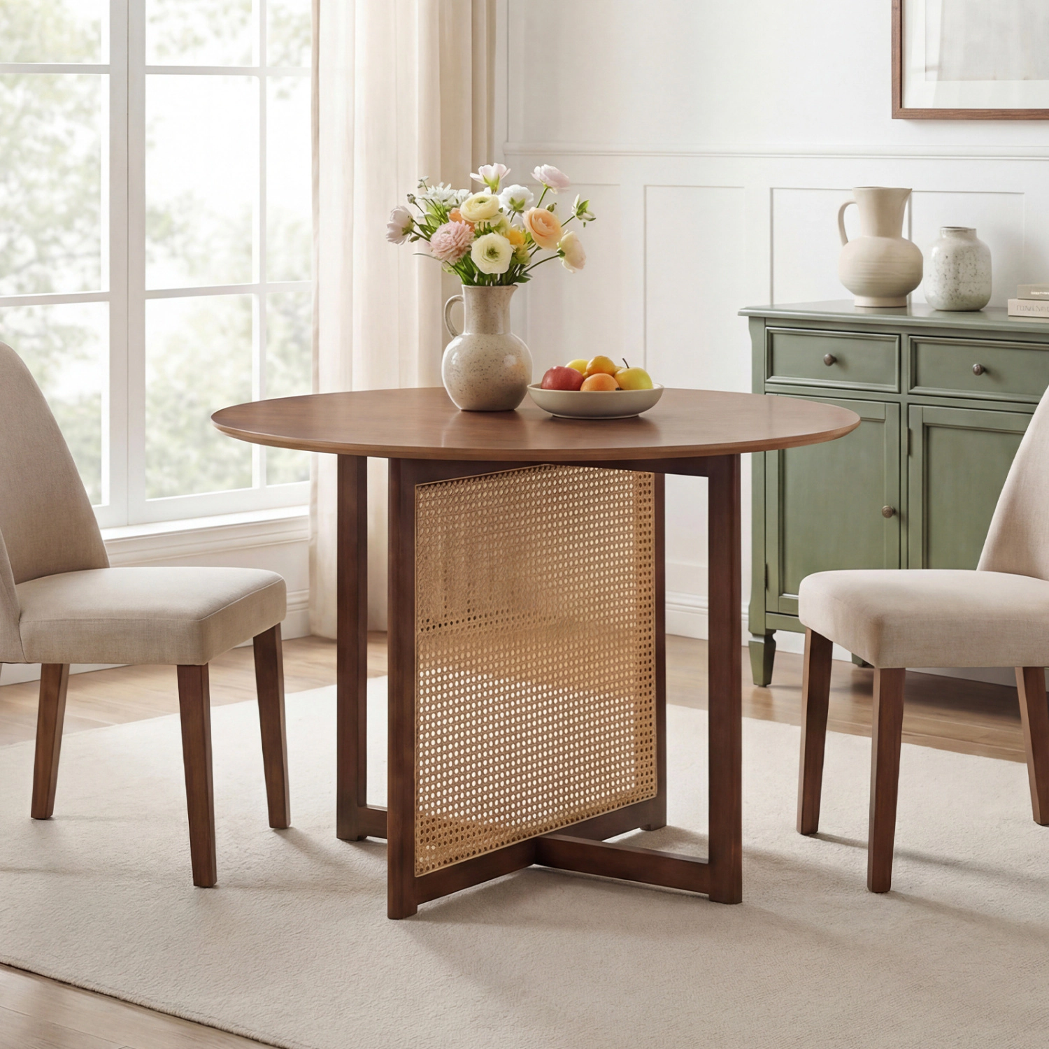 LJG 37.5 Inch Round Dining Table with Cross Pedestal Base