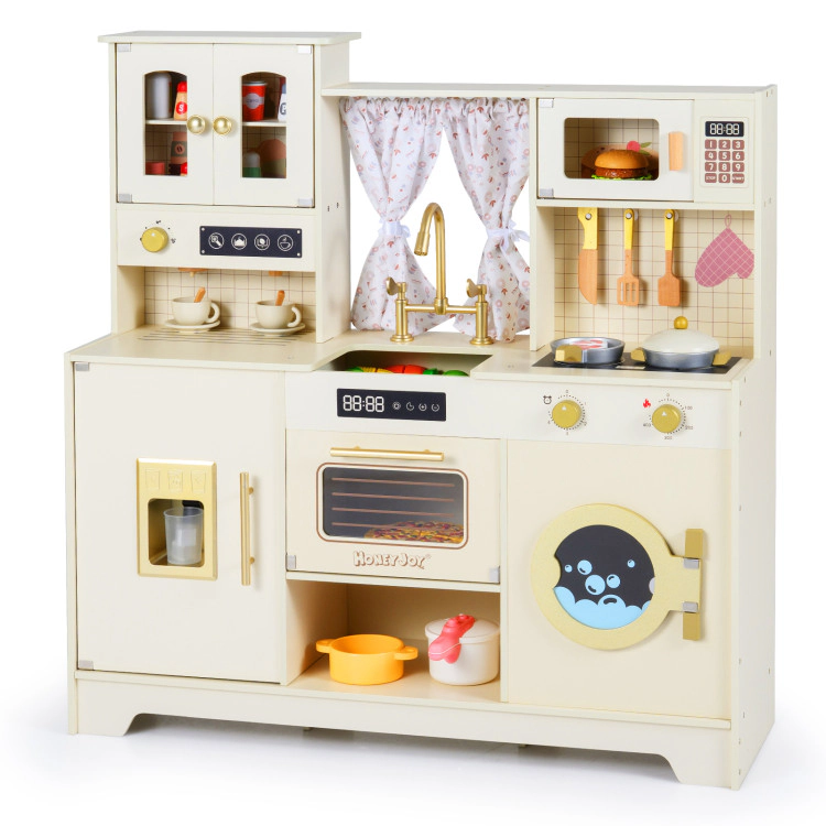 Hivvago Wooden Toy Kitchen Playset with 14 Accessories for Aged 3+ Years