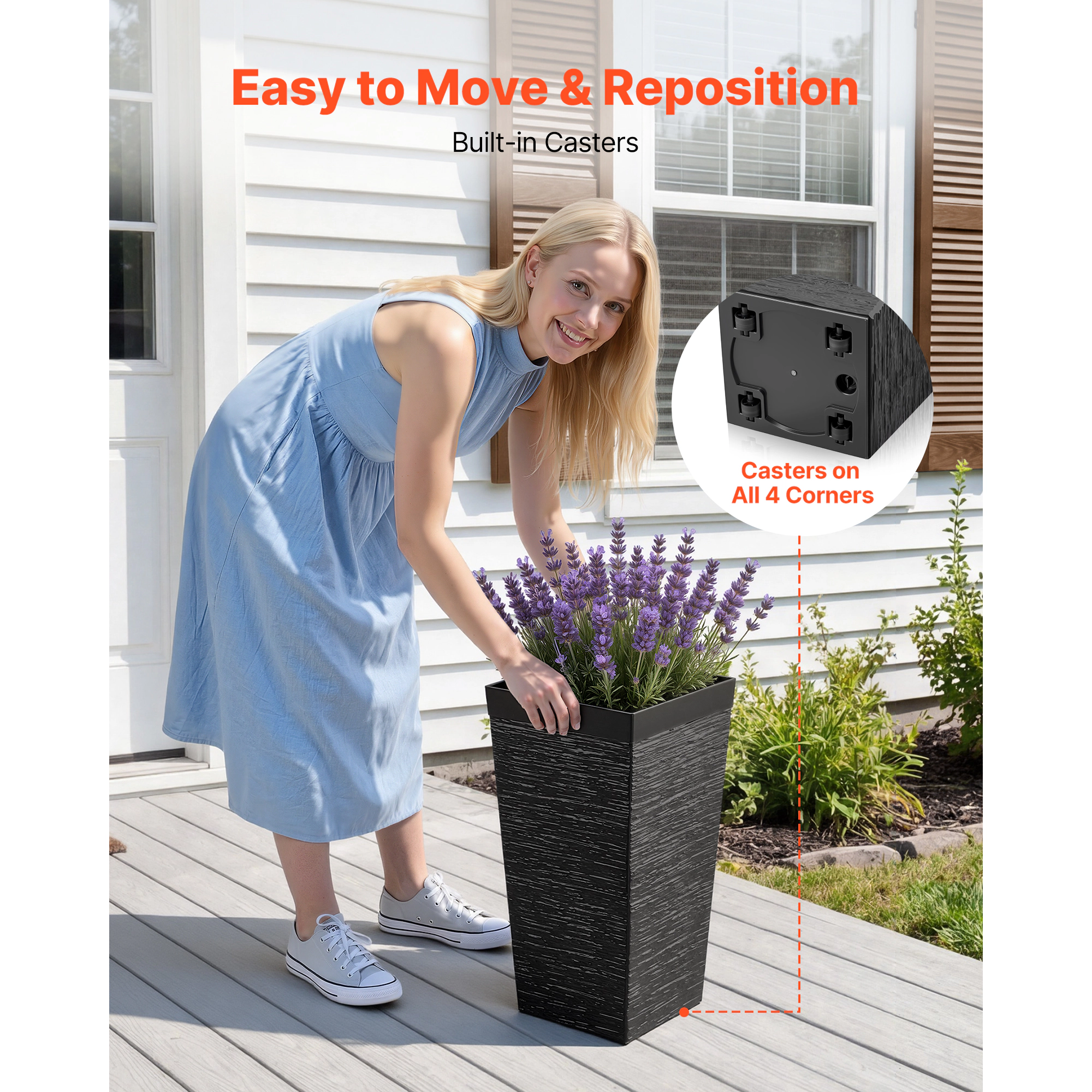 HONGGE Tall Planters Set of 2 Large Outdoor for Indoor Plants Front Porch Modern Flower Pots with