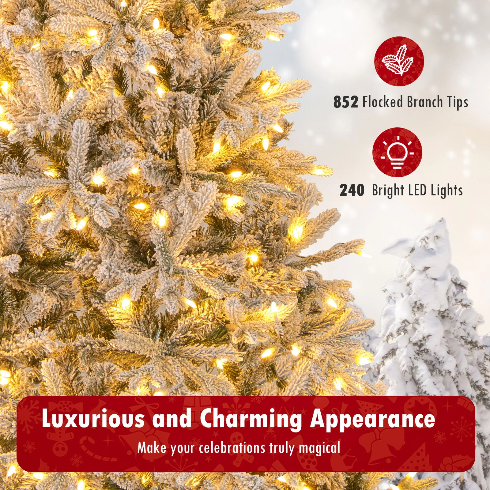 SlickBlue 7FT Half Christmas Tree with LED Lights and Snow Flock