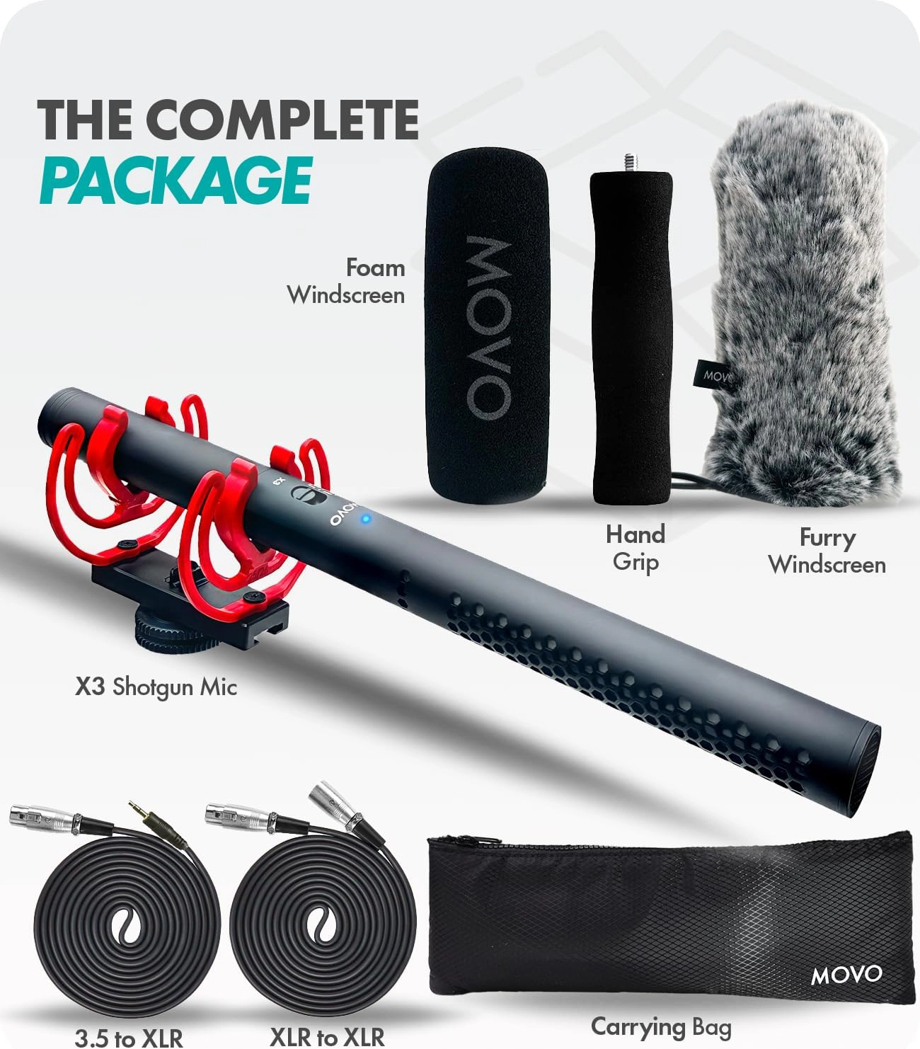 Movo X3-II 11-inch XLR Supercardioid Shotgun Condenser Microphone for Camera