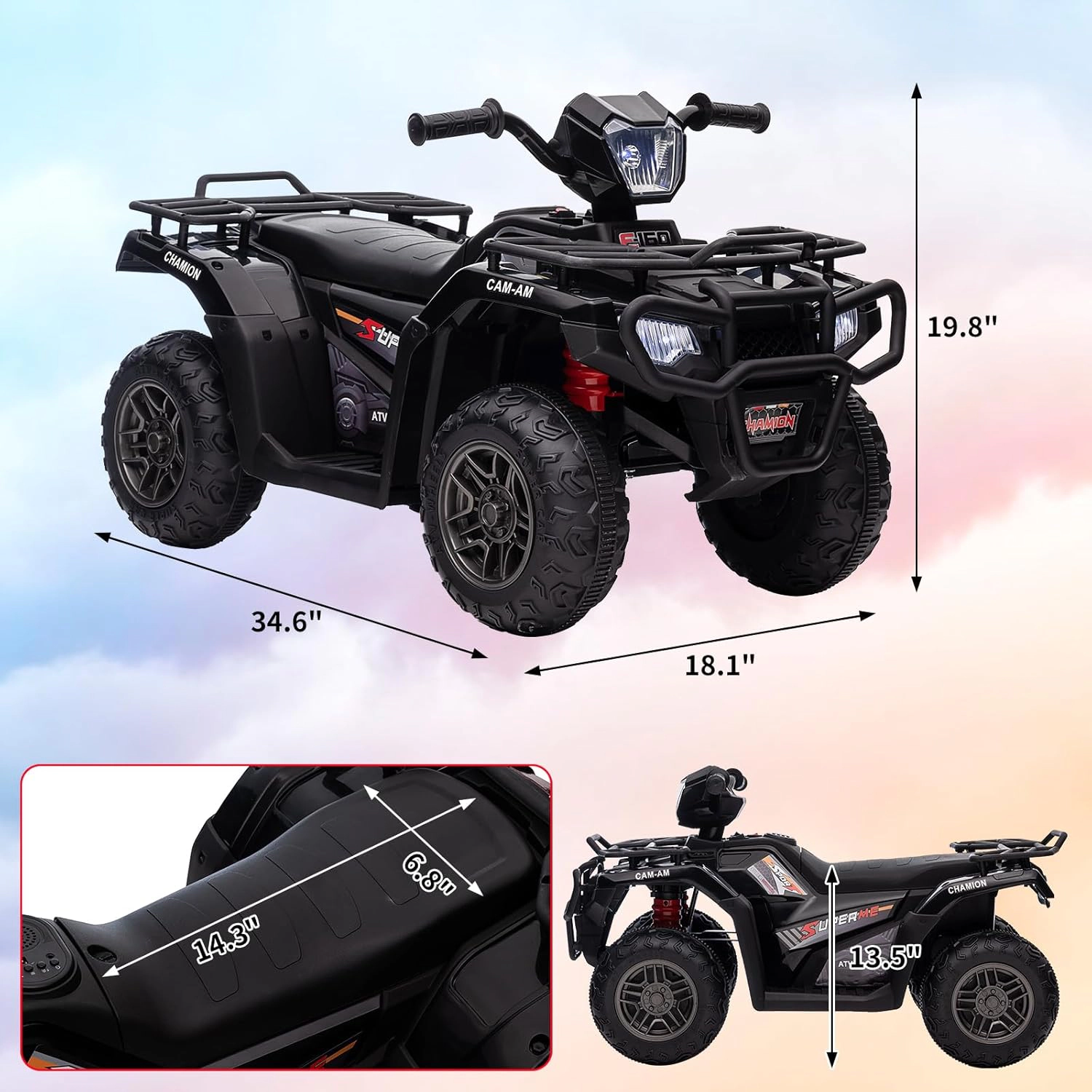 Enjyam 12V Kids Ride-On ATV for Toddlers, Electric 4-Wheel Vehicle with LED Lights, Music, USB, Safe 2.2mph