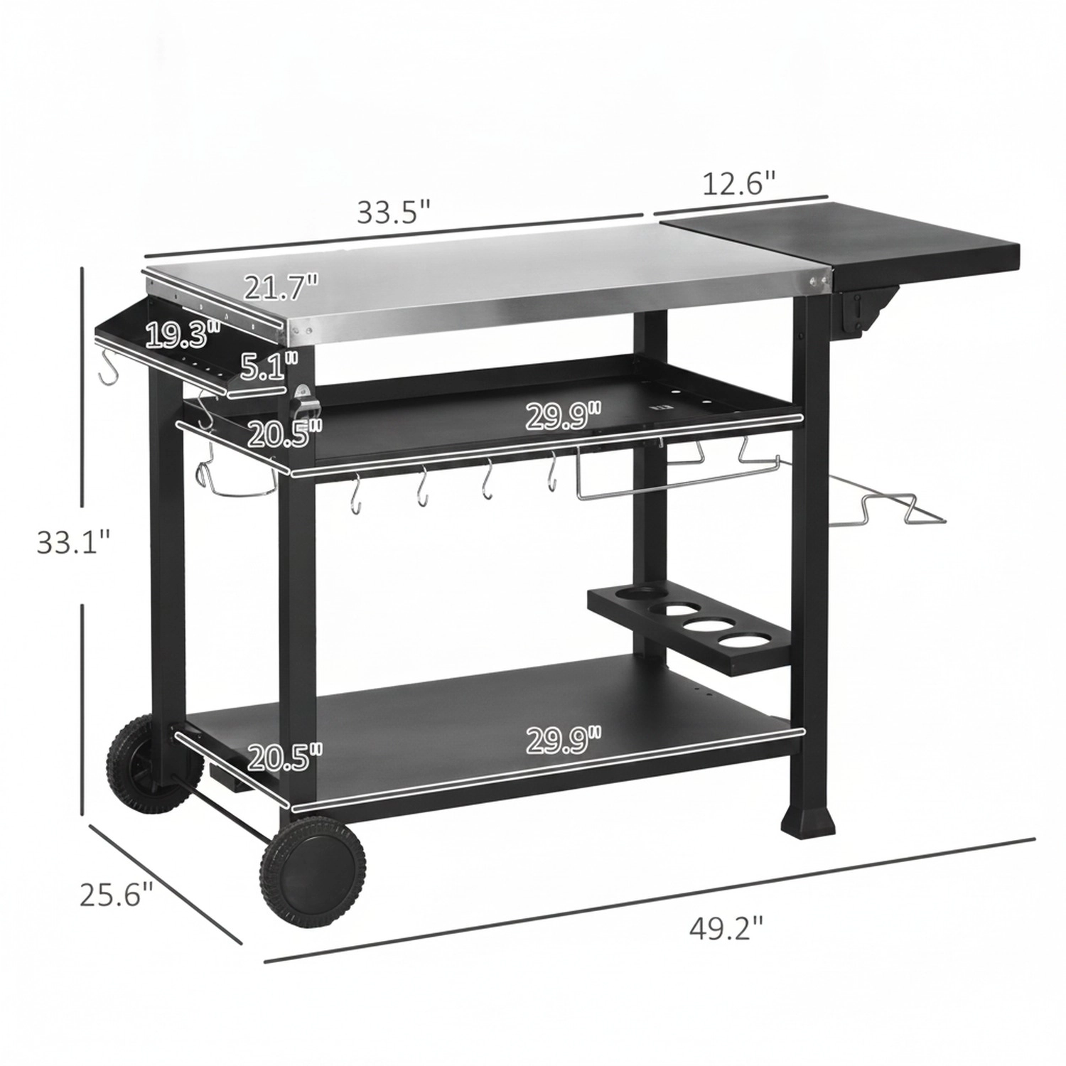 HONGGE Outdoor Grill Cart Table with Foldable Side Table, Stainless Steel Pizza Oven, Wheels