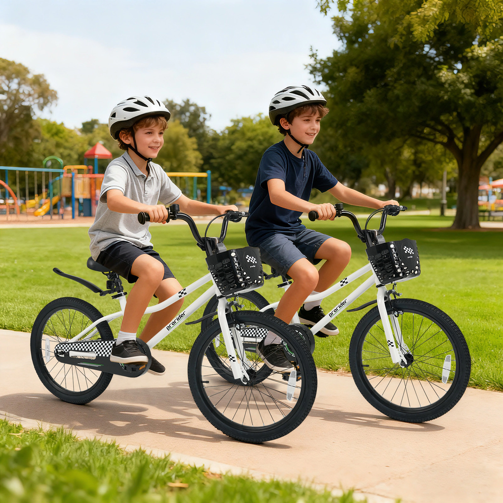 SUGIFT Adjustable 20-In Kids Bike with Hand and Coaster Brakes 143-lb Capacity Ages 8+ White with Basket and Kickstand