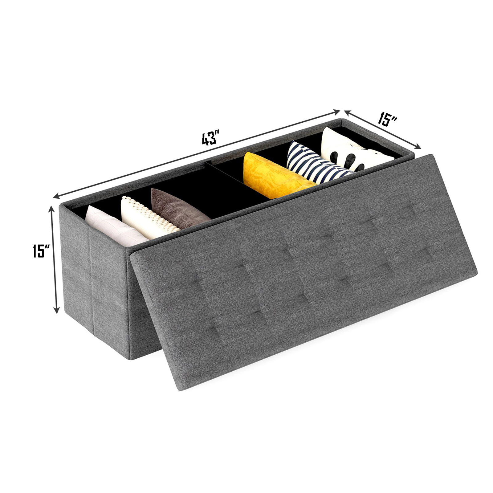 SlickBlue 38 Gallon Folding Storage Ottoman Bench With Tufted Seat