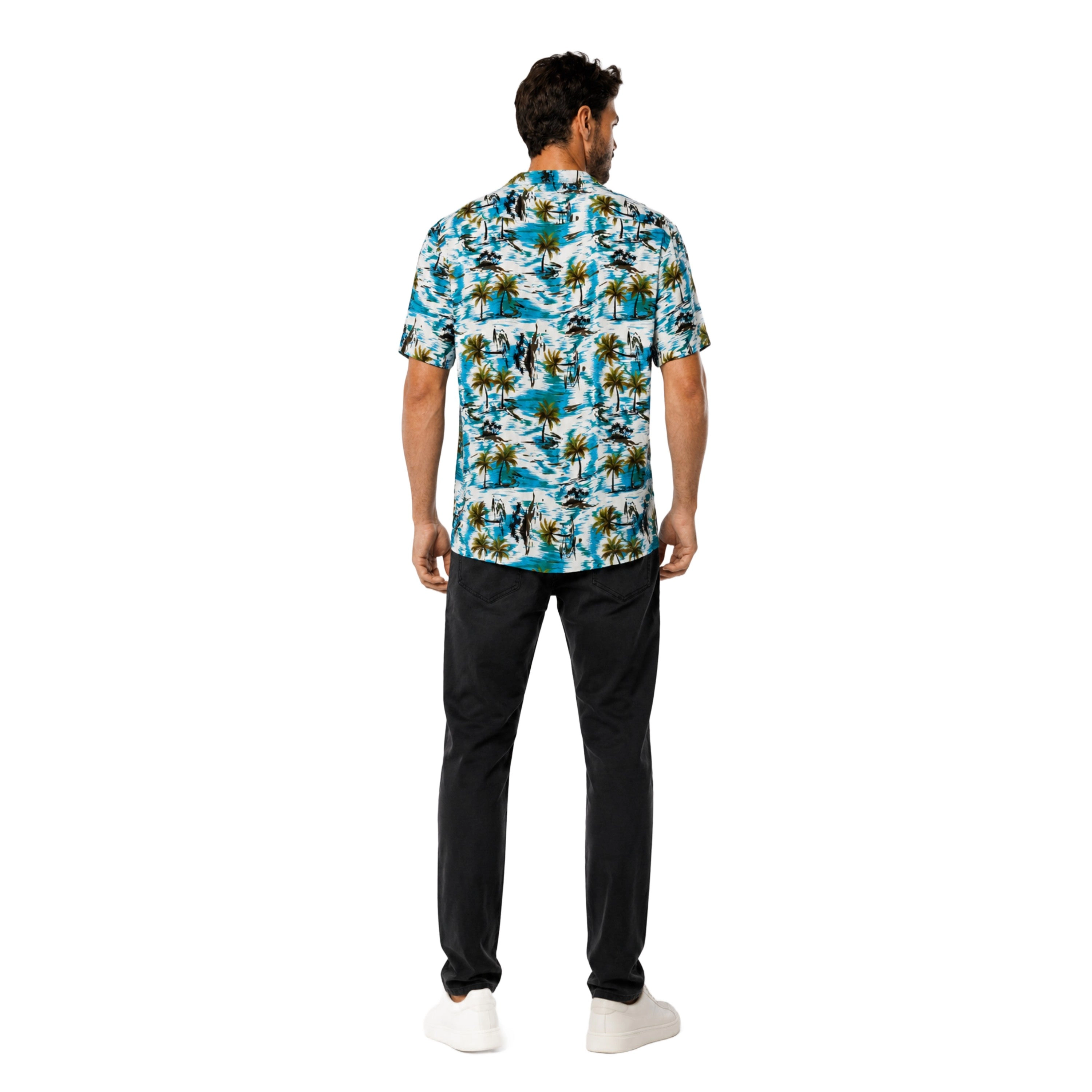 Mio Marino Men's Tropical Print Button-Down Hawaiian Camp Shirt
