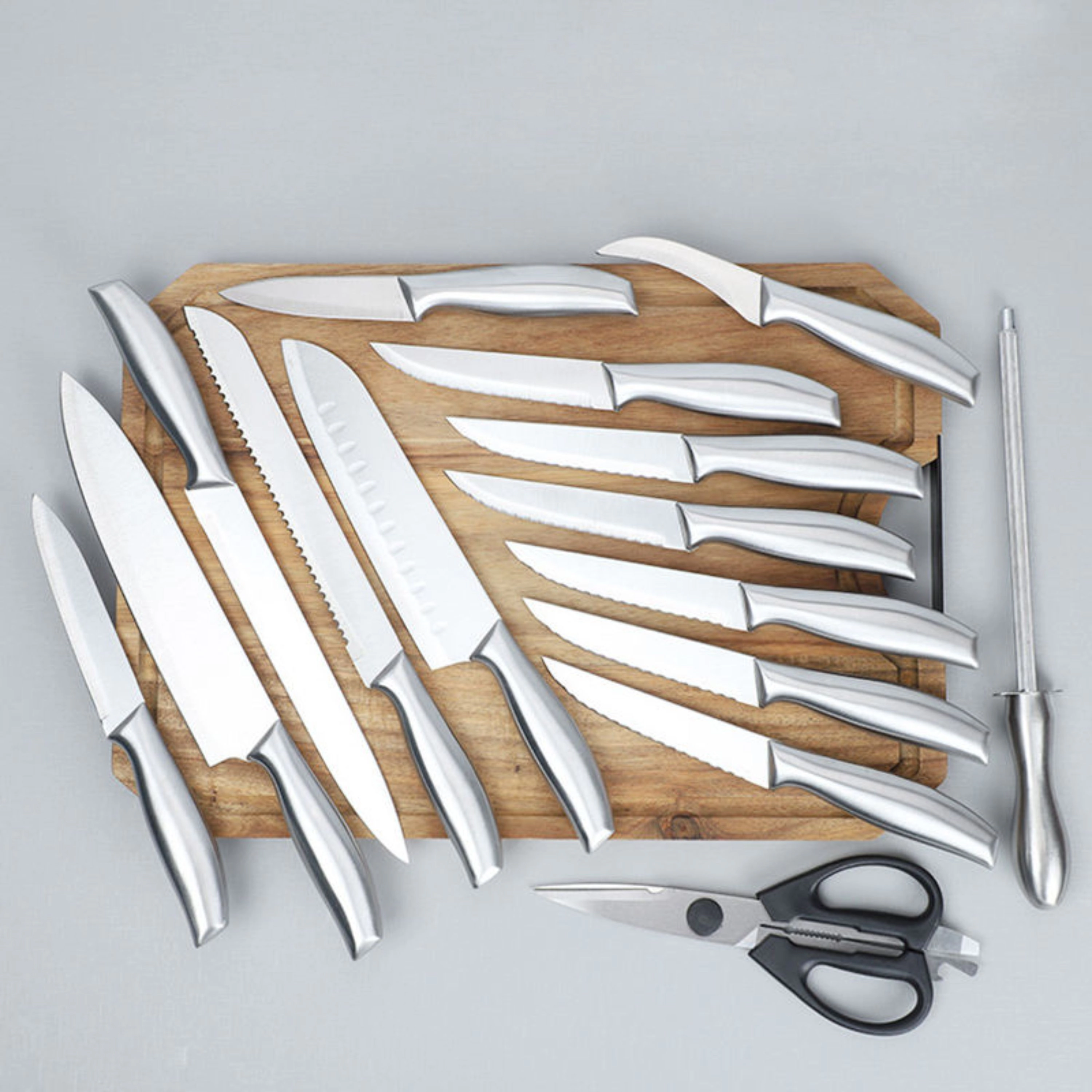 Kitcheniva 16-Piece Stainless Steel Knife Set With Wood Block & Hollow Handle