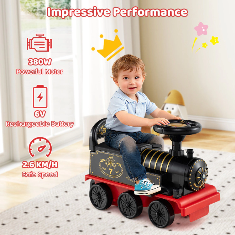 Hivvago 6V Ride on Train 2-Seater with Carriage and Flashing LED Lights