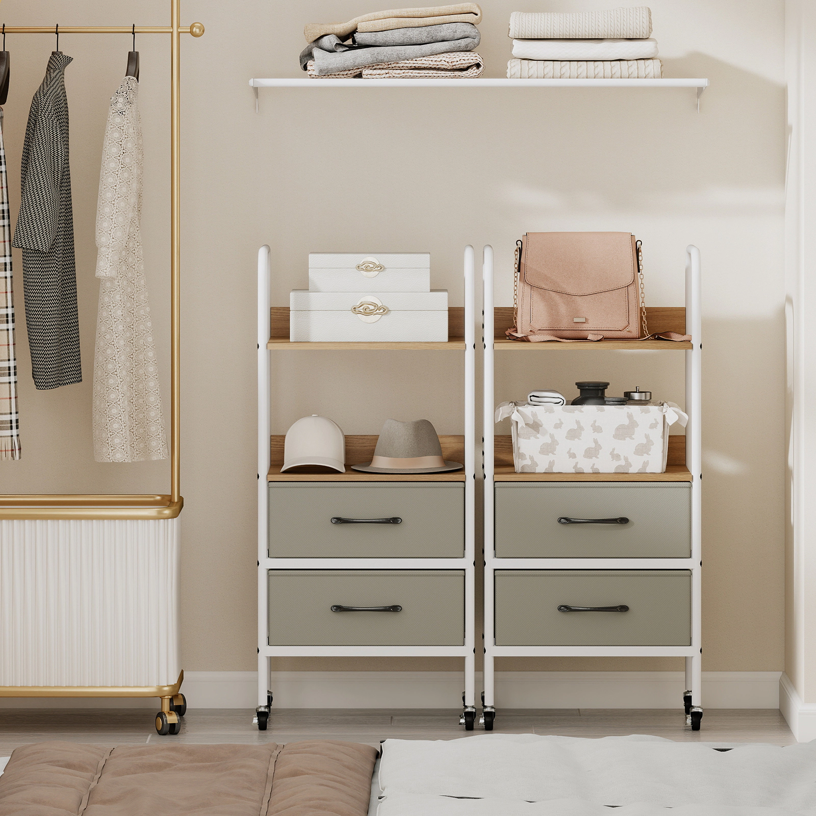 SlickBlue 2 Tier Rolling Storage Cart with Drawers and Wheels