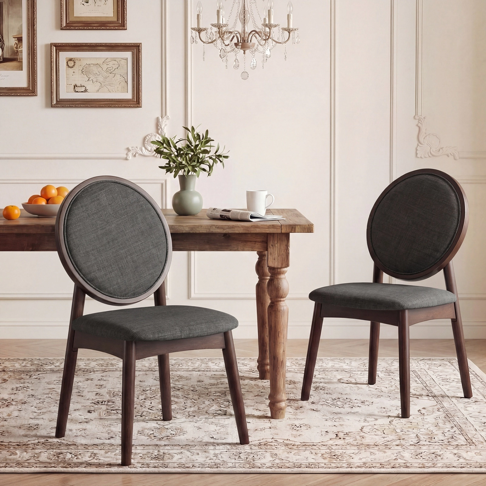 SUGIFT Set of 2 Black Linen Upholstered Dining Chairs, Mid-Century Modern