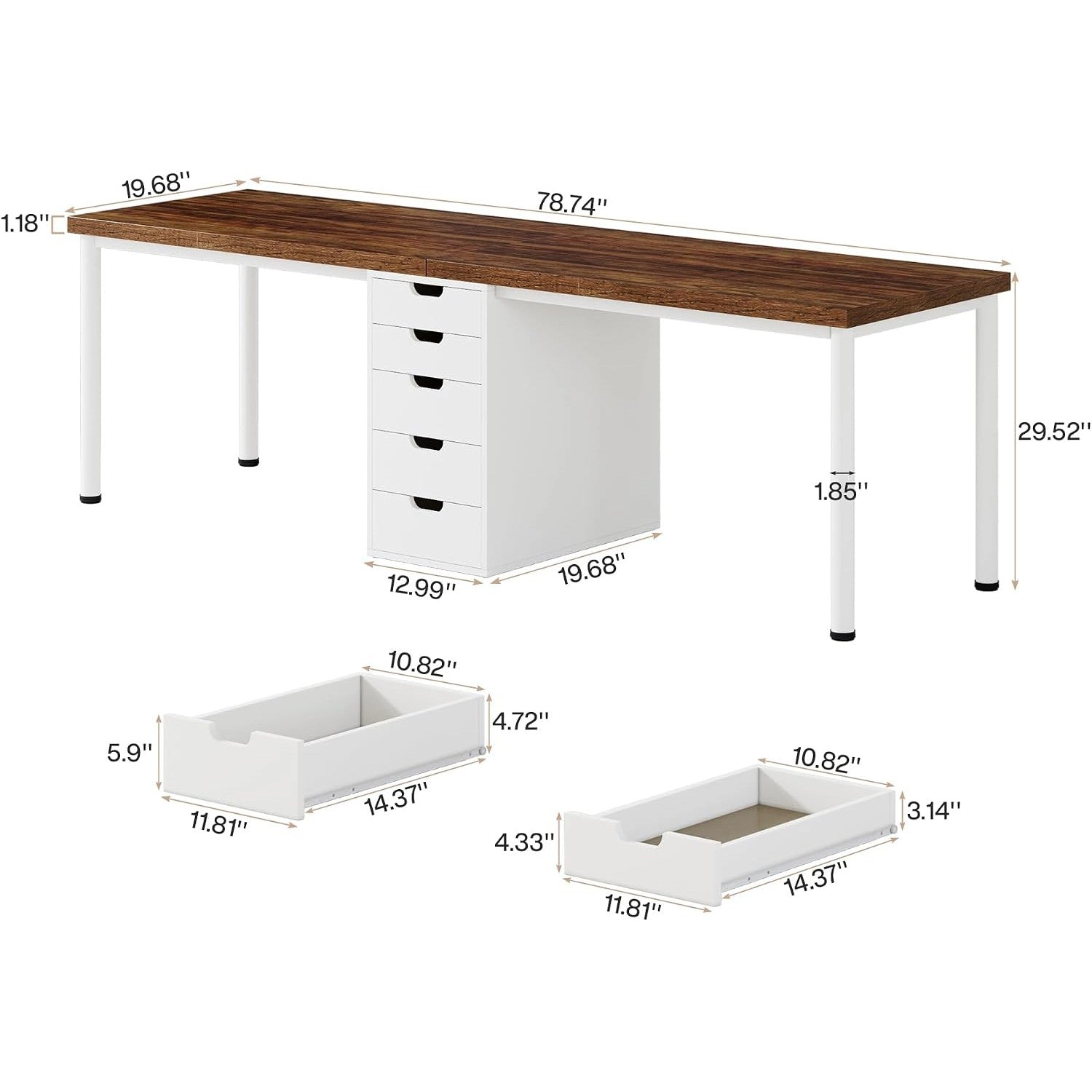 Tribesigns Farmhouse Wood Desk with Drawers