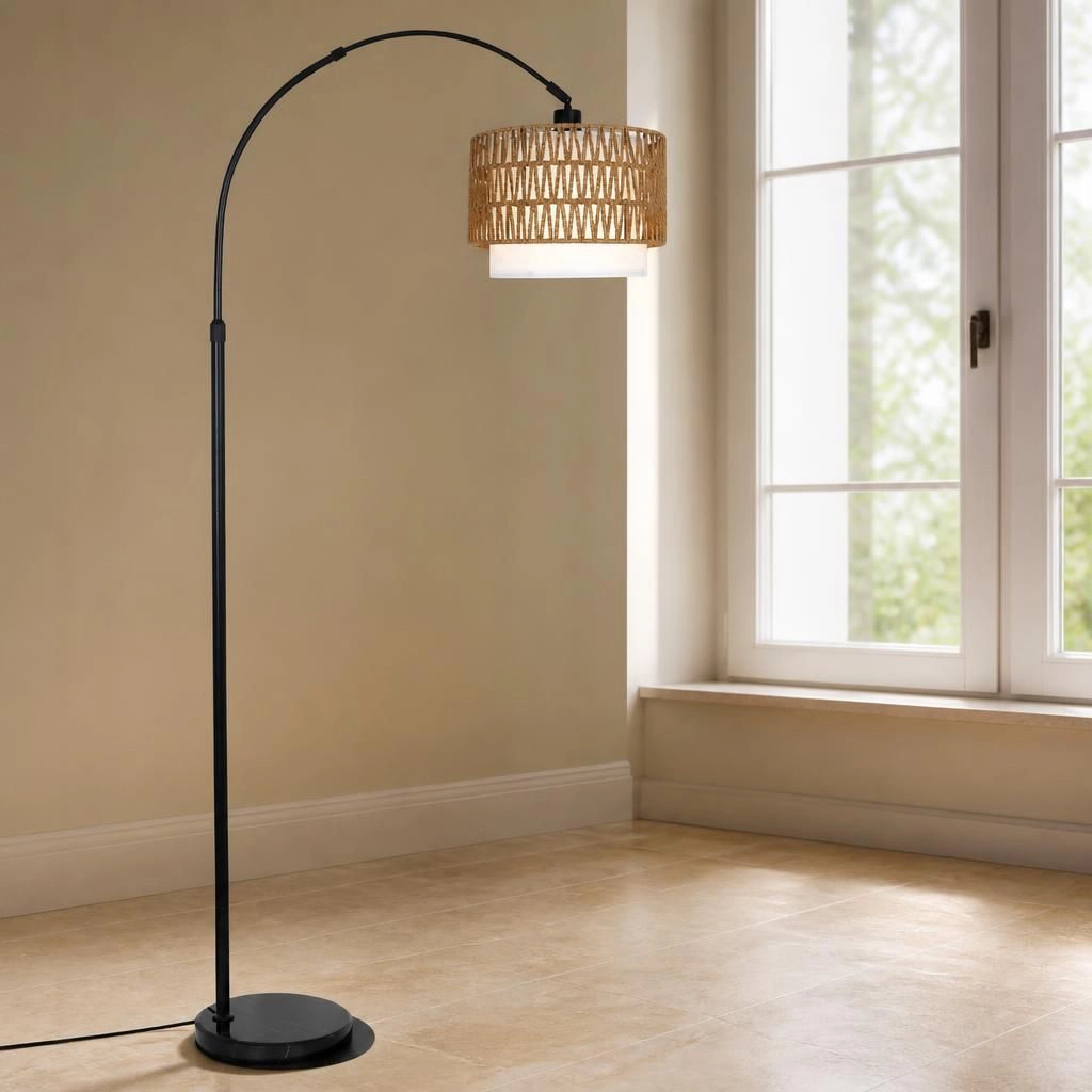 ELEMENT ACE Handwoven Rattan Metal Standing Floor Lamp