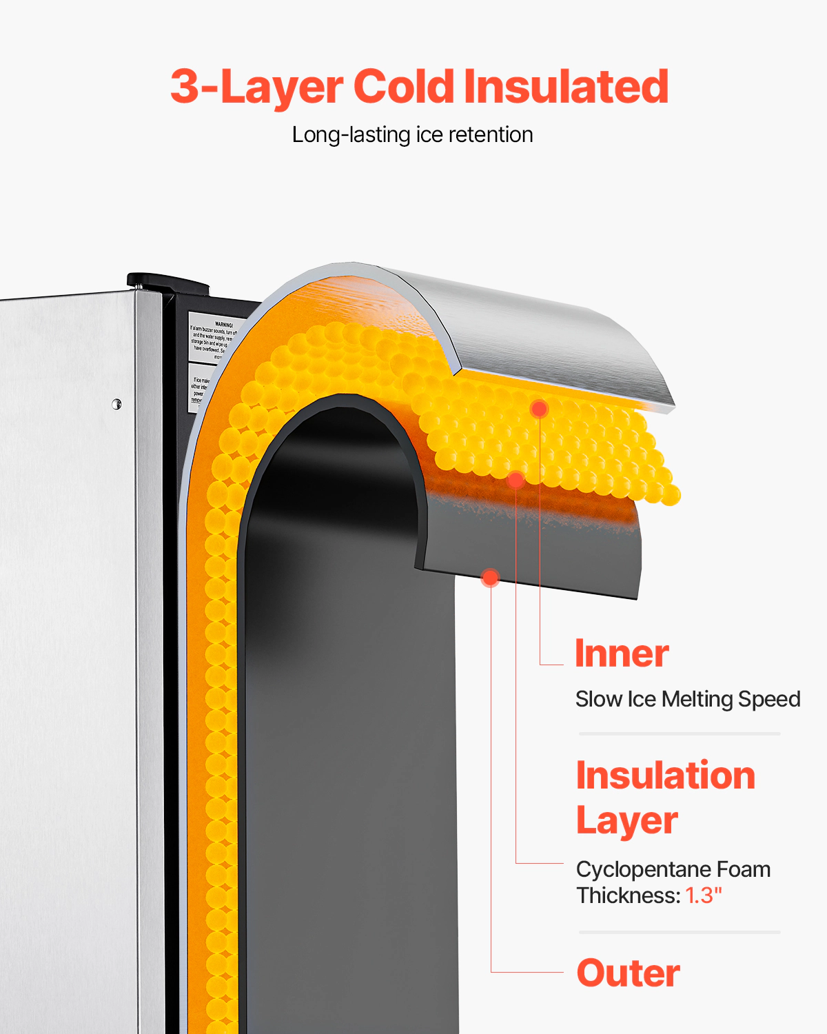HONGGE Undercounter Built-in Ice Maker, Under Counter Ice Maker Machine with Reversible Door Stainless Steel
