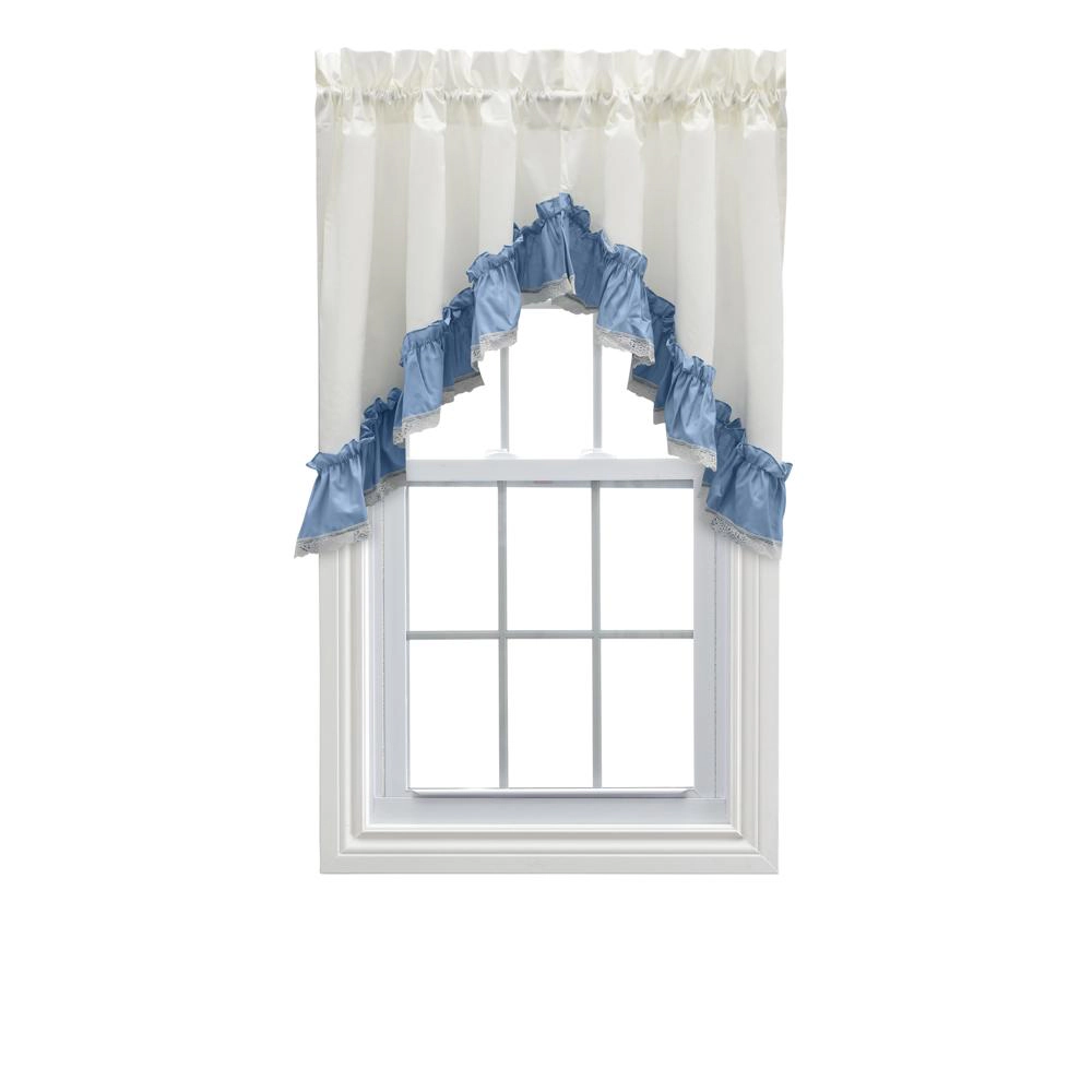 Ellis Curtain Madelyn Ruflled Victorian 1.5" Rod Pocket Swag for Windows Lace Edge 82" x 38" Slate