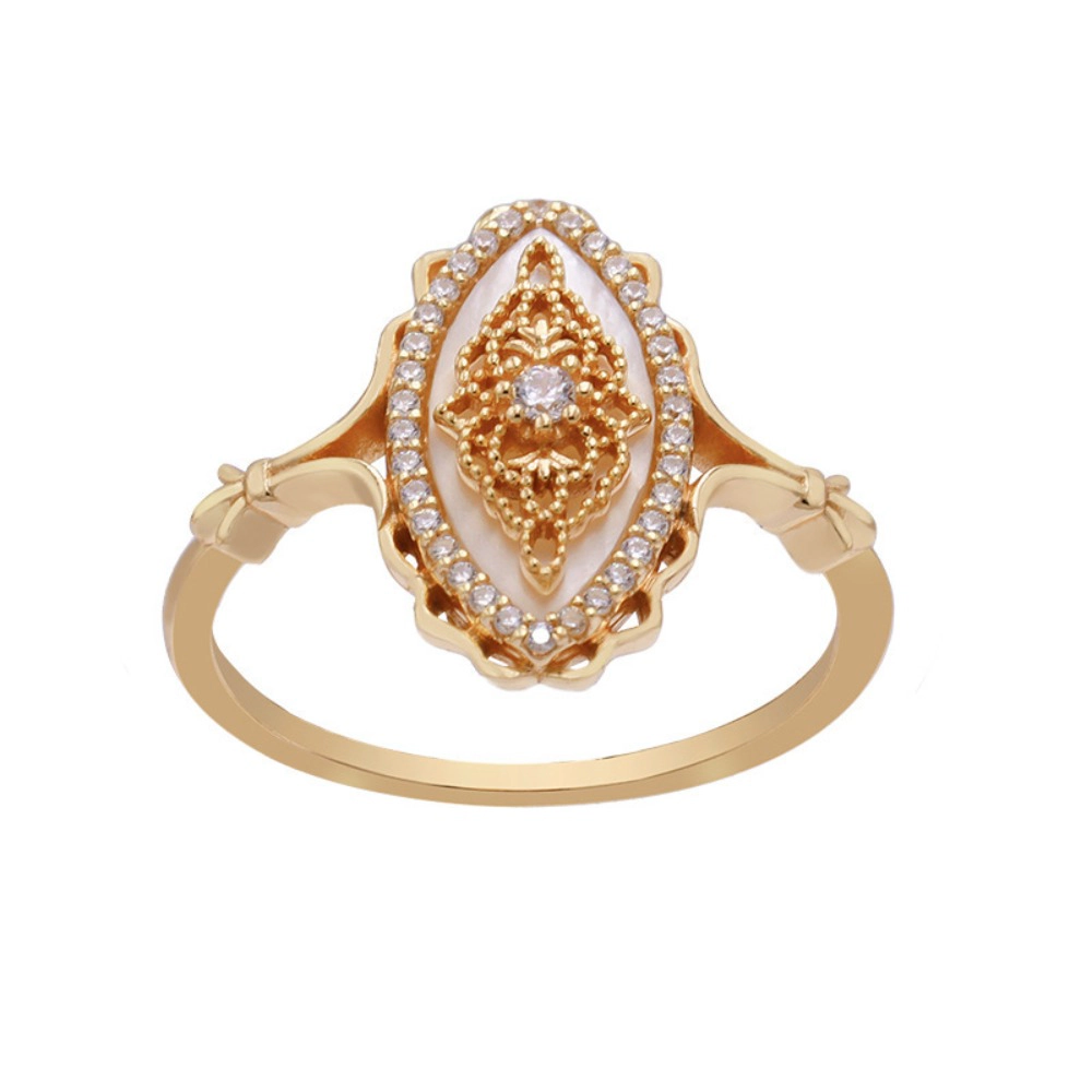 Wardrobe Whimsy Womens Vintage Filigree Mother Of Pearl Cubic Zirconia Halo Statement Ring