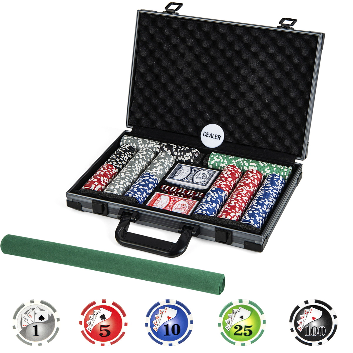 SUGIFT Texas Holdem Casino Poker Chip Set with 400 Pieces 1.5-in Chips Carrying Case and Poker Felt 13-lb Set Black