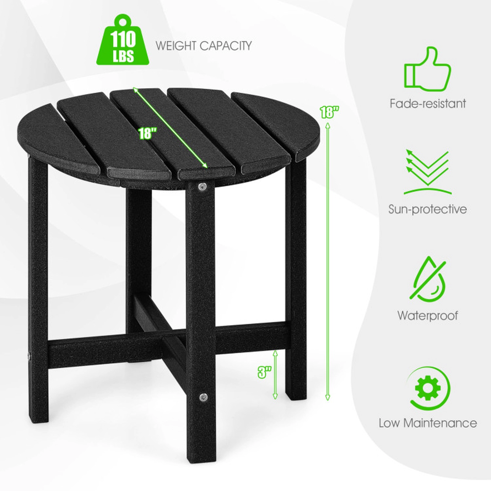 SUGIFT 18-in Round Weather-Resistant HDPE Adirondack Side Table 110-lb Capacity 18-in Tall Single Table Black