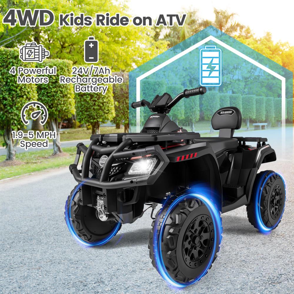 Hivvago 24V Kids ATV 2-Seater with 4 Motors LED Lights and Music