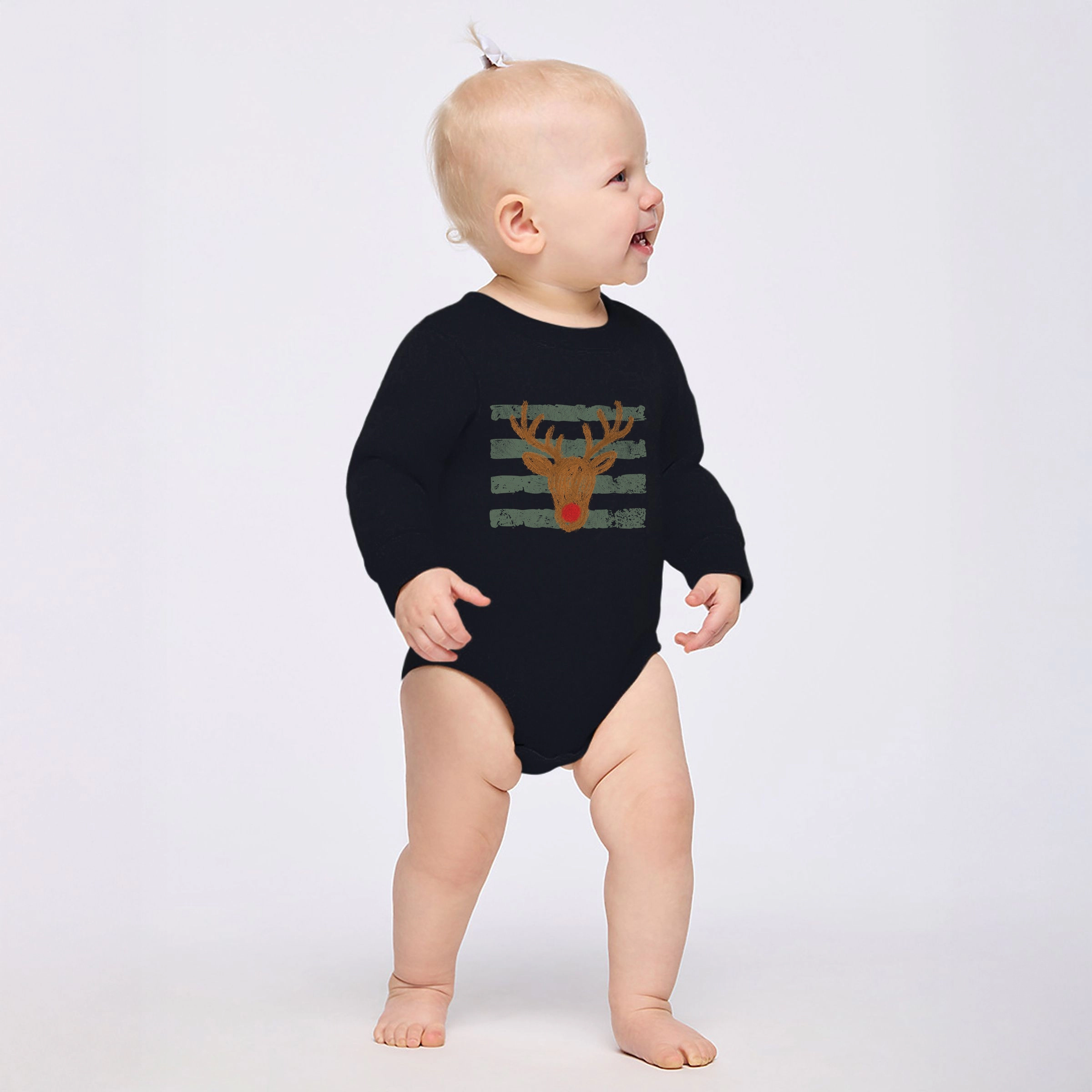 The Juniper Shop - Infant Fleece BodySuit Red Nose Deer Stripes