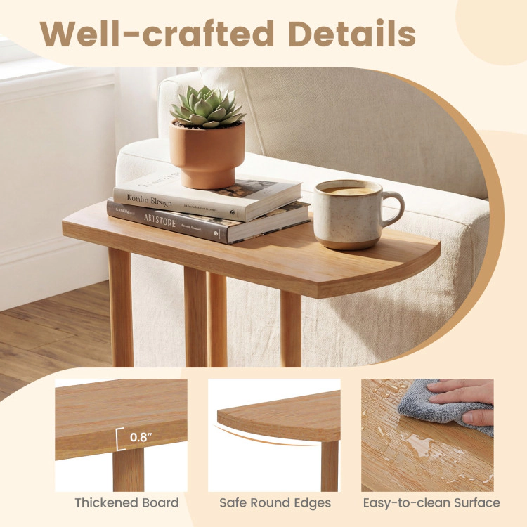Hivvago Narrow 2-Tier C-Shaped Teak Wood Side Table With Thickened Top And Sturdy Base