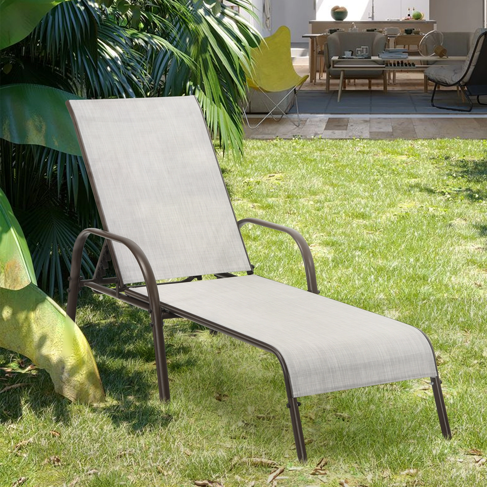 SUGIFT Folding Patio Chaise Lounge Chair, Adjustable 5-Position Backrest, Gray