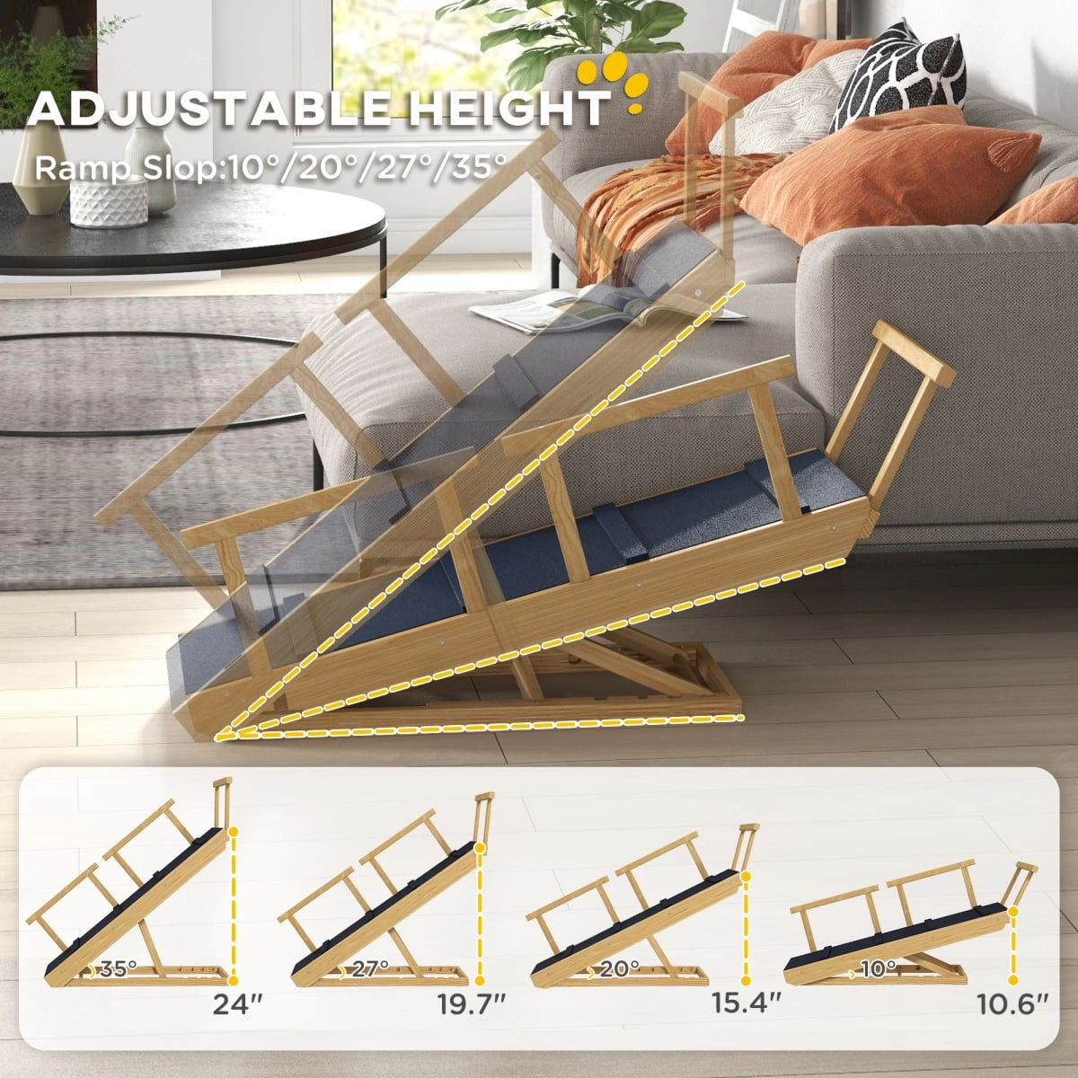 212 Main Paw Hut Adjustable Height Dog Ramp with Non-Slip Mat for All Dogs