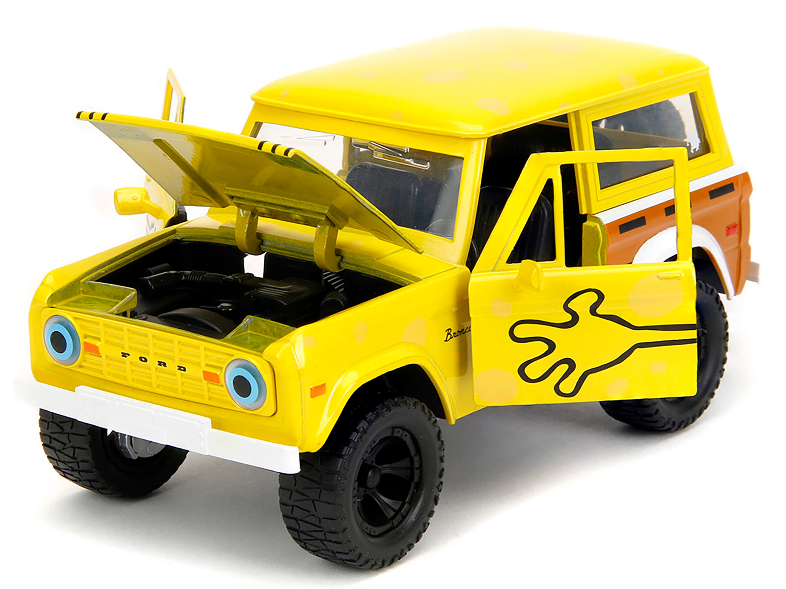 Jada 1973 Ford Bronco Yellow with Graphics and SpongeBob SquarePants Diecast Figure "SpongeBob SquarePants"