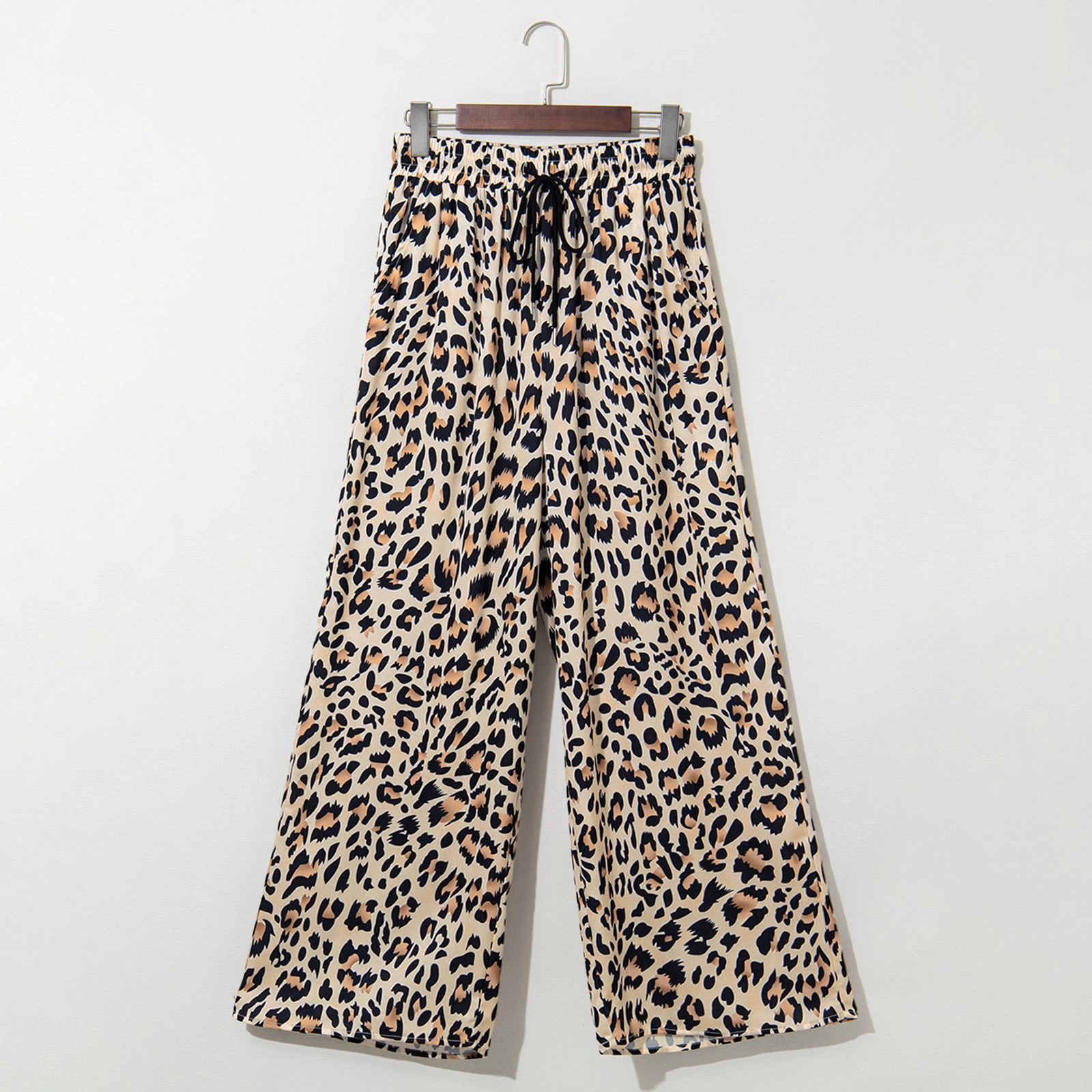 Sol Living Womens Parchment Leopard Drawstring Elastic Waistband Flowy Wide Leg Pants