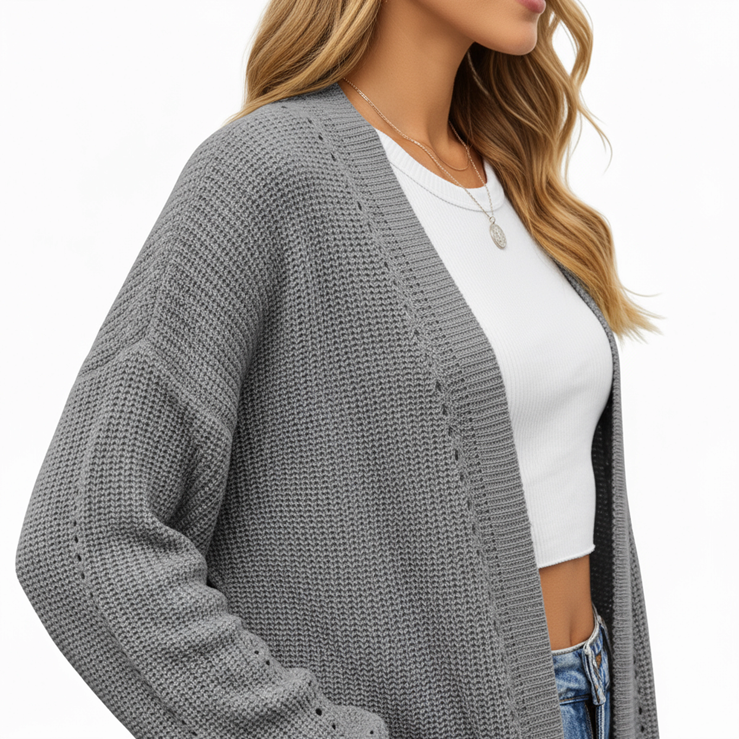 Anna-Kaci Women's Open Front Knit Cardigan with Relaxed Fit and Textured Detailing