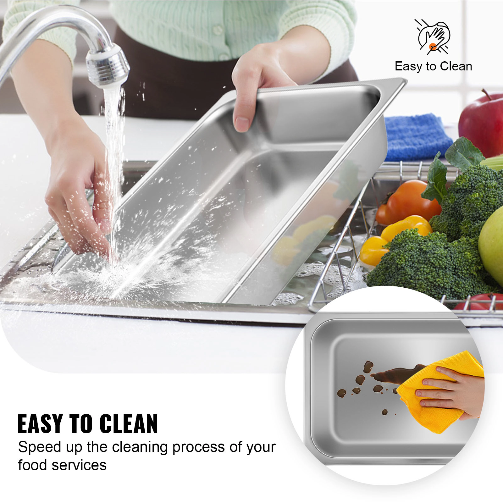 HONGGE 6 Pack Steam Table Pans Deep Pan Full Food Container Stainless Steel Oven Tray Hotel